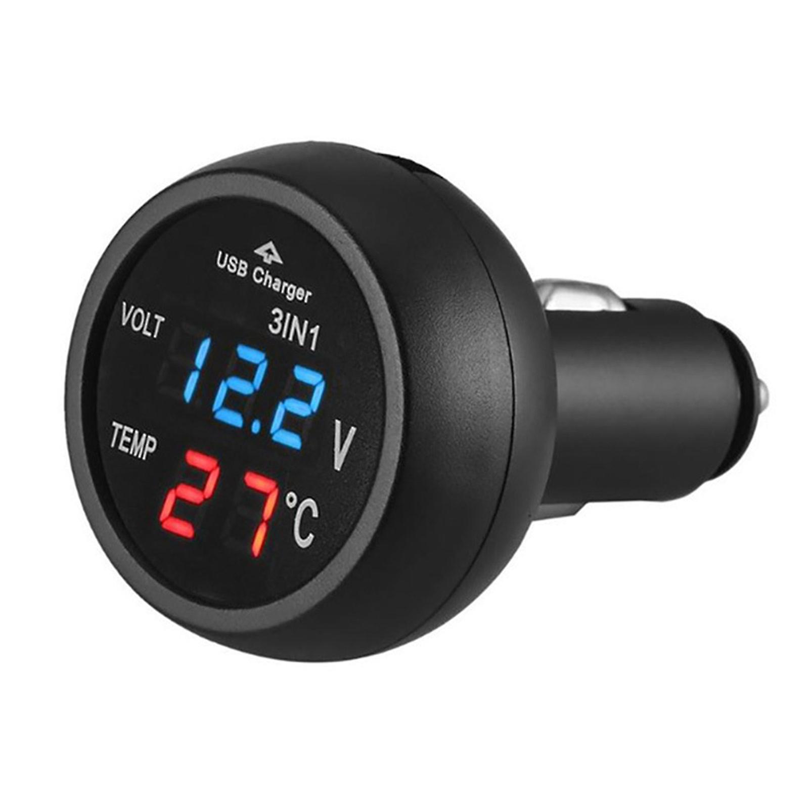 Digital LED Bil Sigarettenner Voltmeter Termometer Bil Lastebil USB-lader