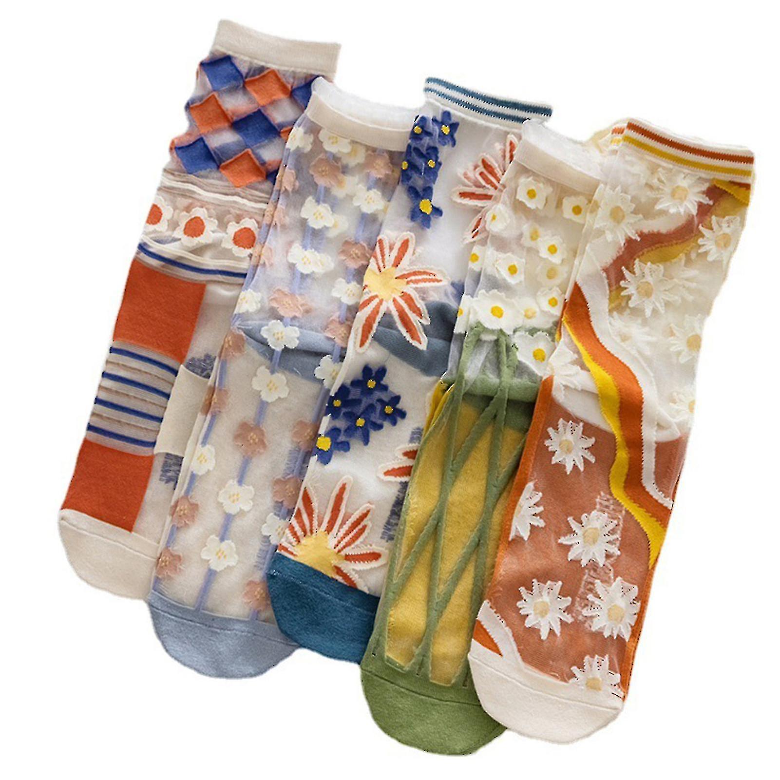 5 Pair Womens Sheer Socks Japanese Style Transparent Thin Mesh Socks Super Cute-e