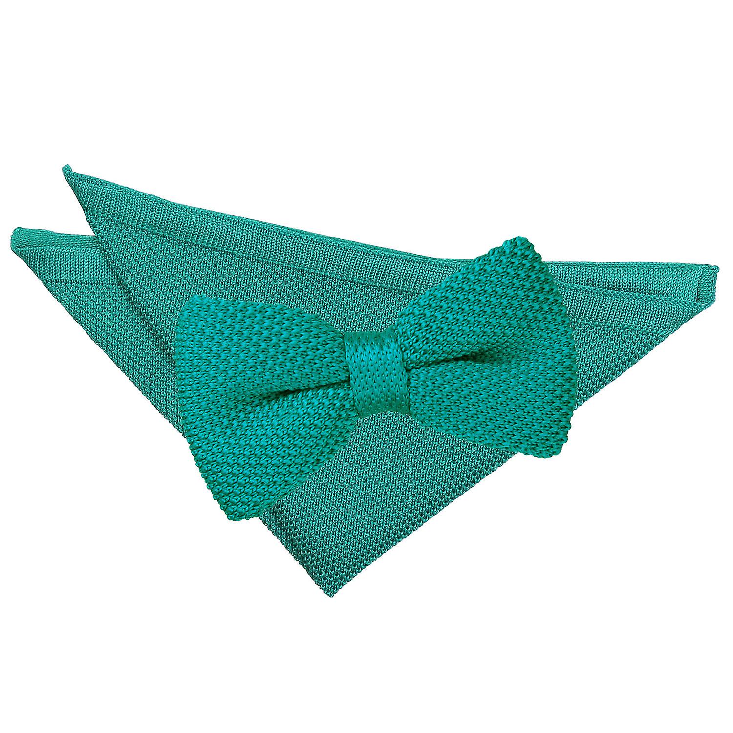 Teal Knitted Bow Tie and Pocket Square Set