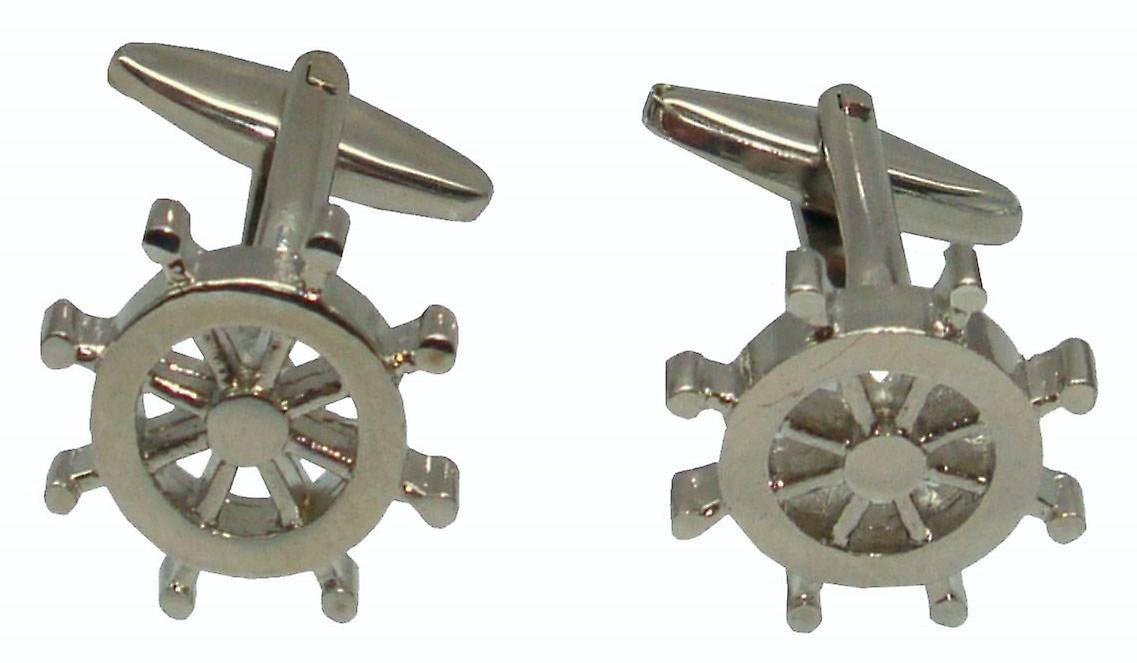 Bassin and Brown Ship Steering Wheel Cufflinks - Silver