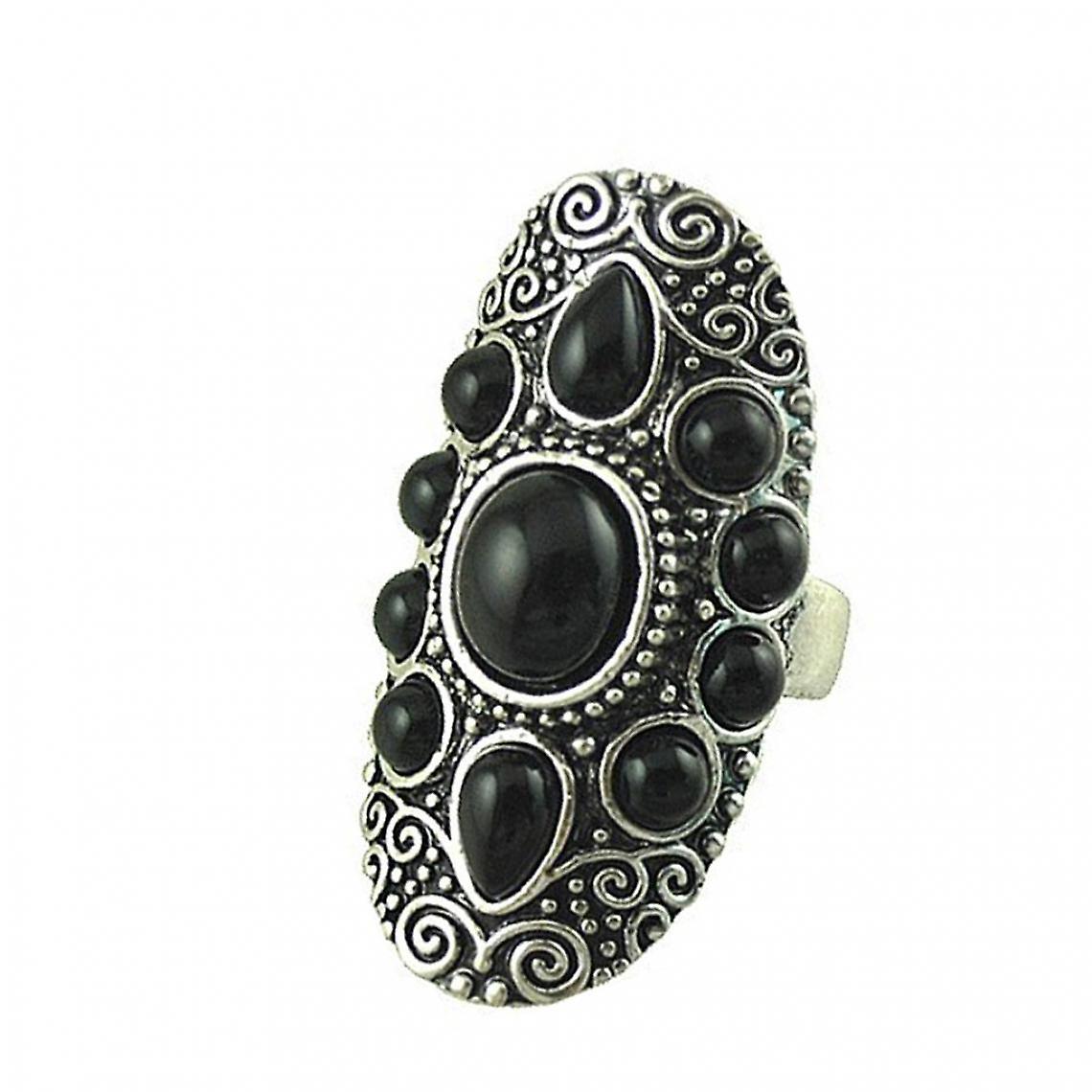 Antique Silver Color Vintage Retro Bohemian Carved Pattern Ring Ring