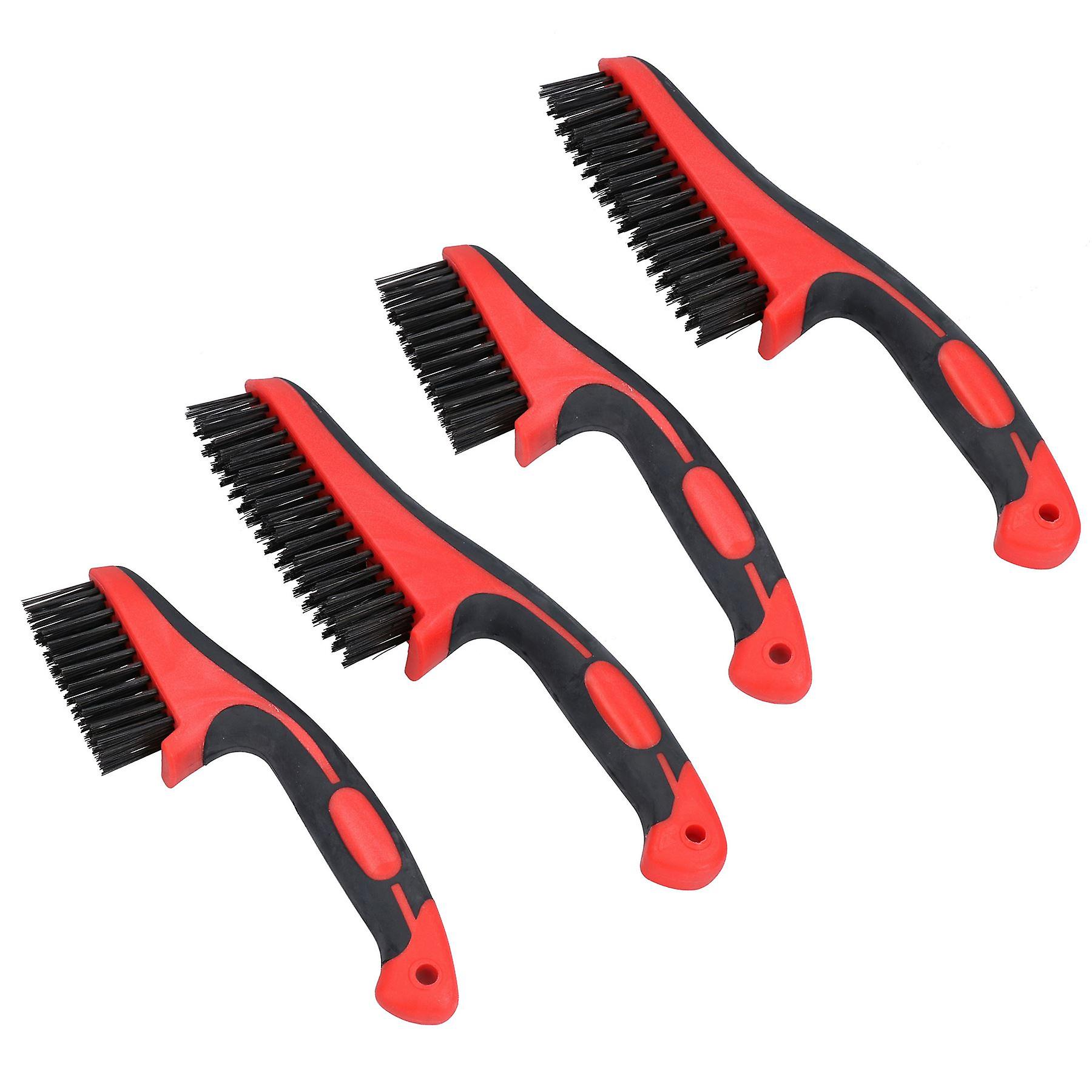 Handheld Wire Brush Rust Removal Cleaning Rubber Soft Grip Handle 11” + 8.5” 4pc