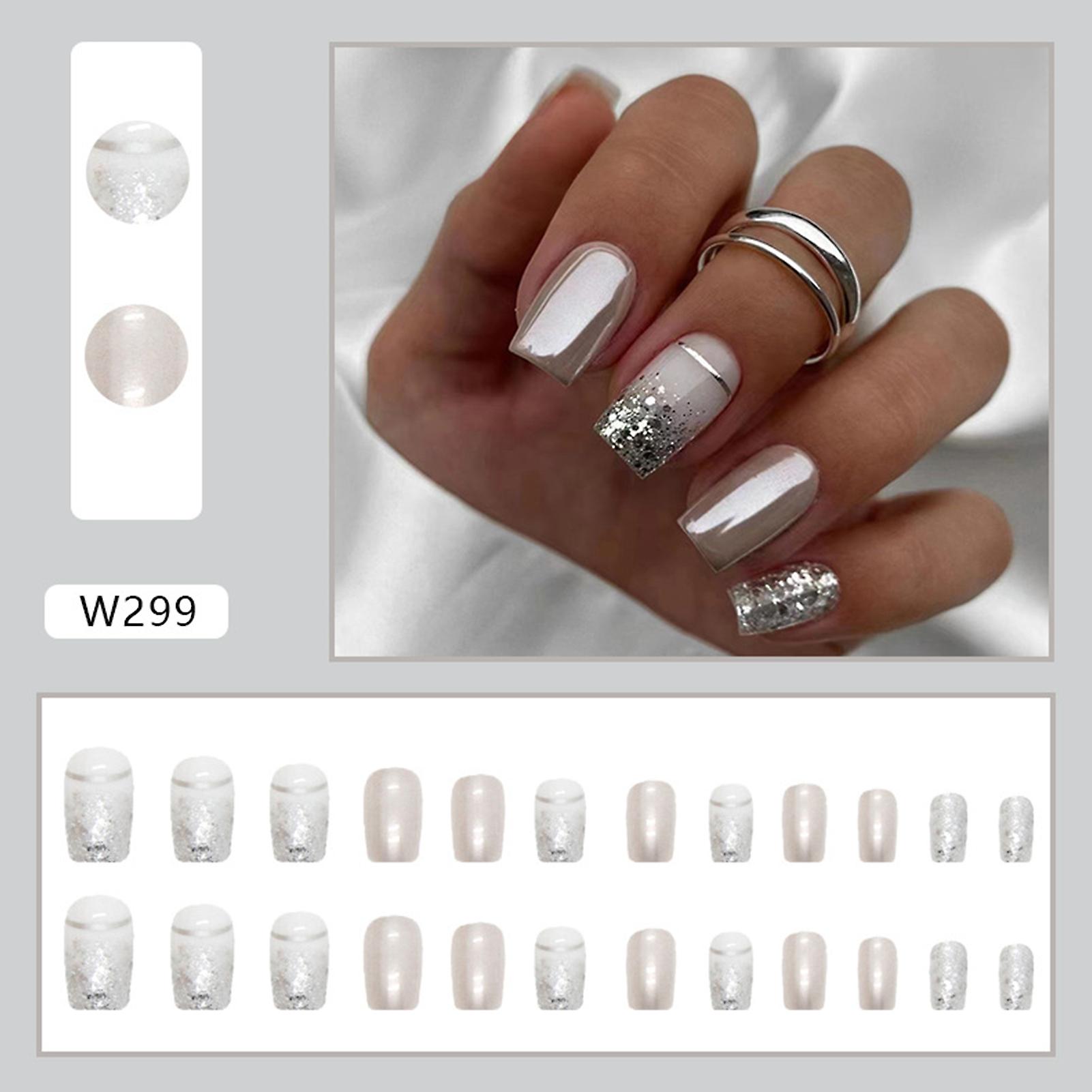 Short Square Sliver Fake Nails Environment-friendly Acrylic Material