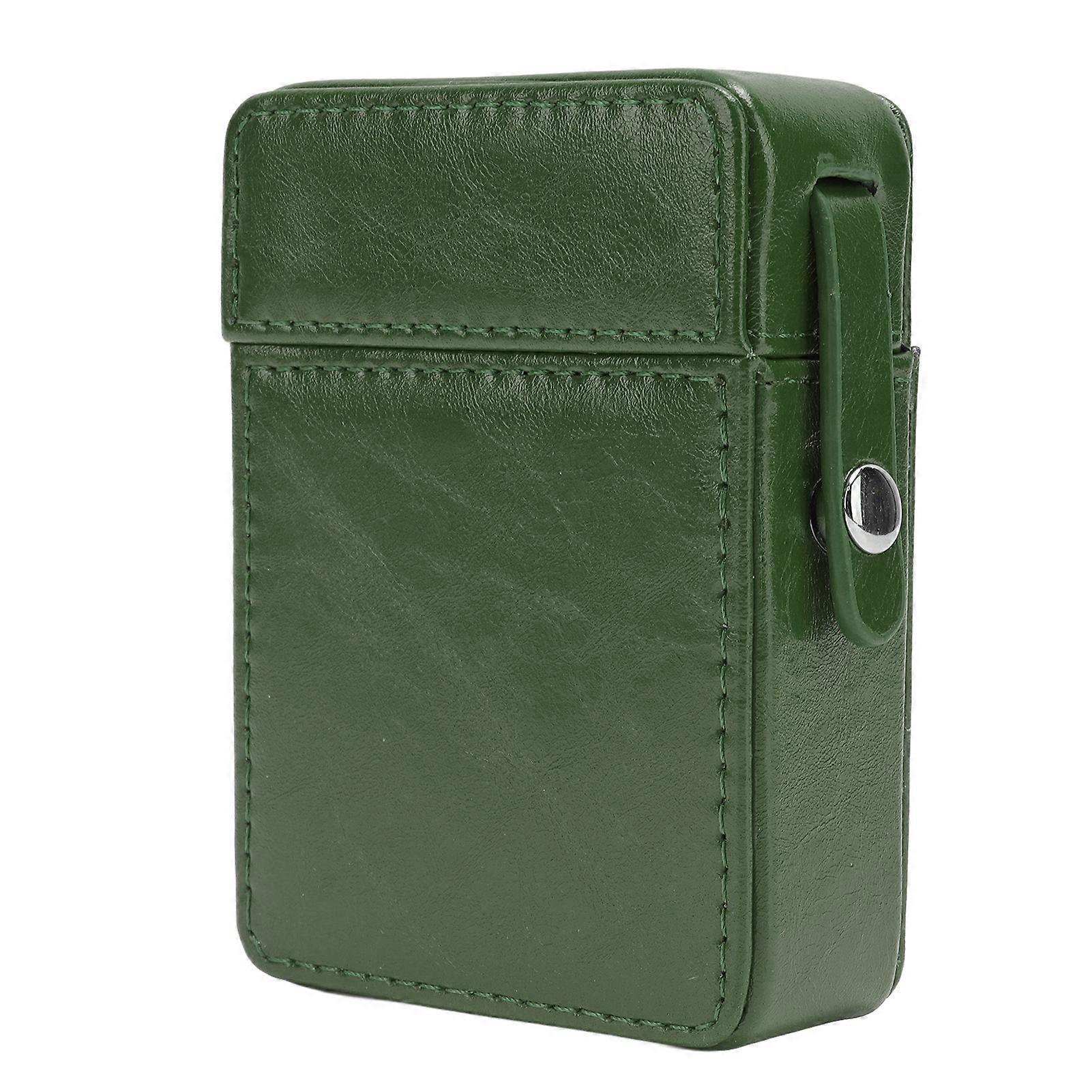 PU Leather Cigarette Case 20pcs Capacity Pressure Resistant Portable Men Cigarette Lighter Green