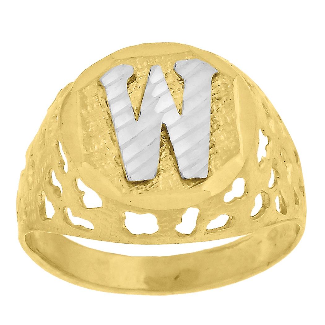 10kツートンゴールドメンズレター名パーソナライズされたモノグラムイニシャルWバンドリング16x3.20mmワイドサイズ9.5ウェディングバンド私のためのバンド