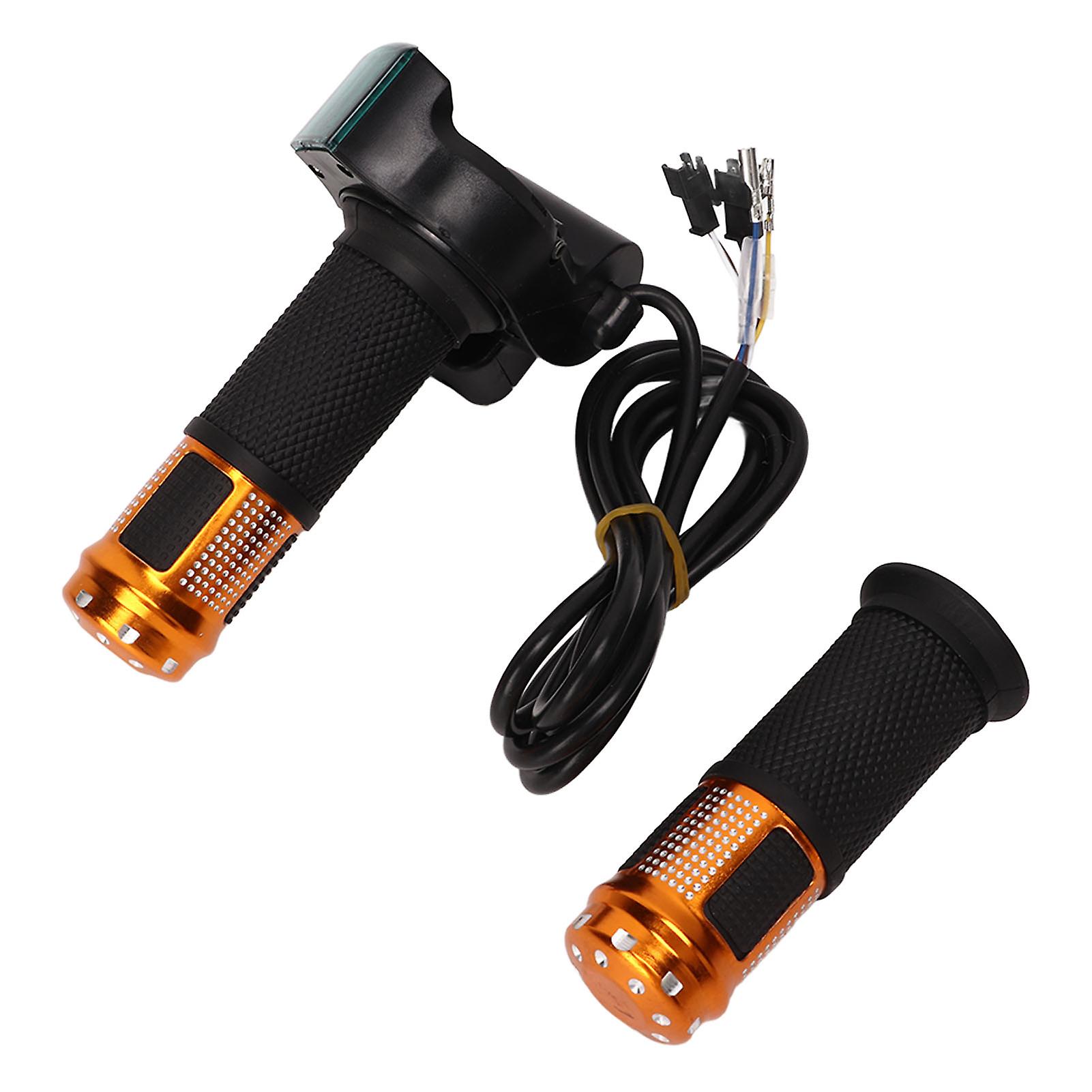 One Pair Electric Bike Throttle Handlebar with Red Screen Lock 12V to 99V with Keys Bike Throttle Grip Set for Riding Gold 
