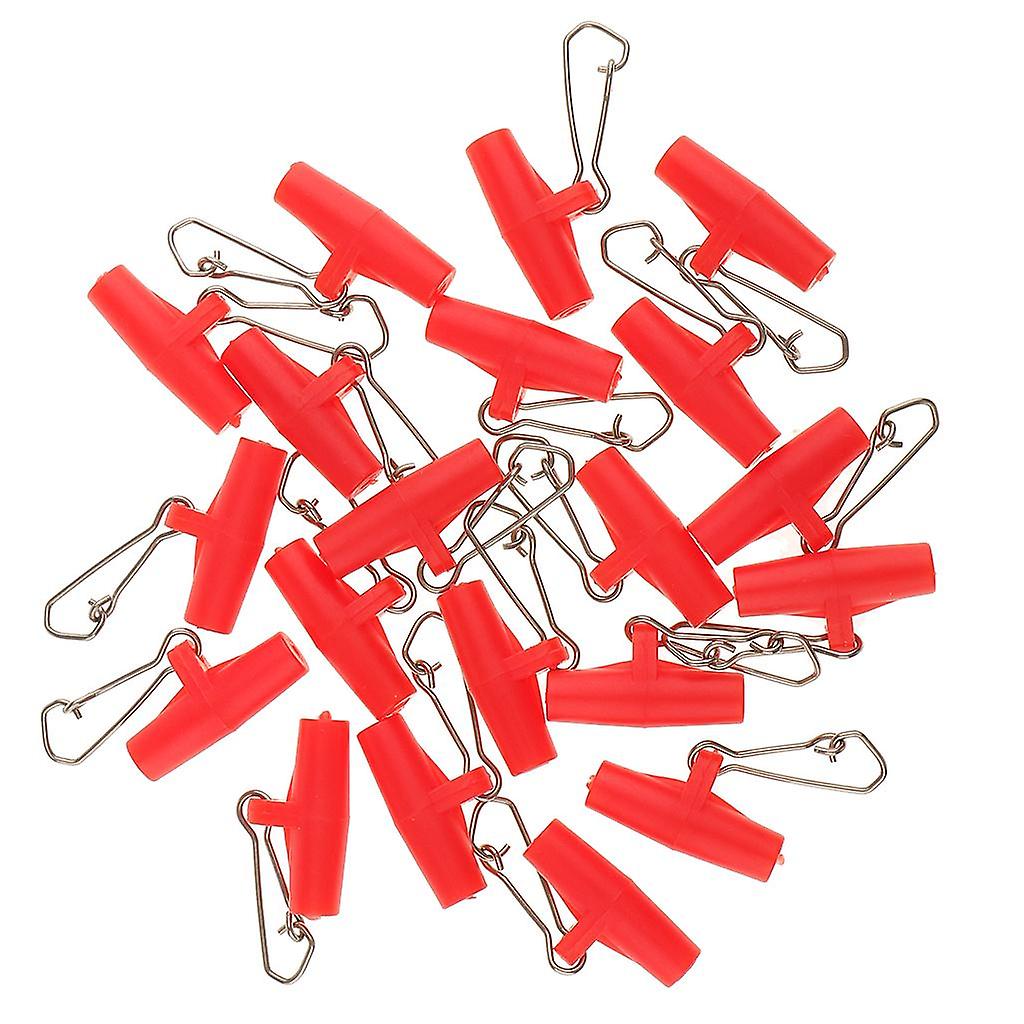 20Pcs Fishing Sinker Slides with Hooked Snap Connector for Braid Line L Red