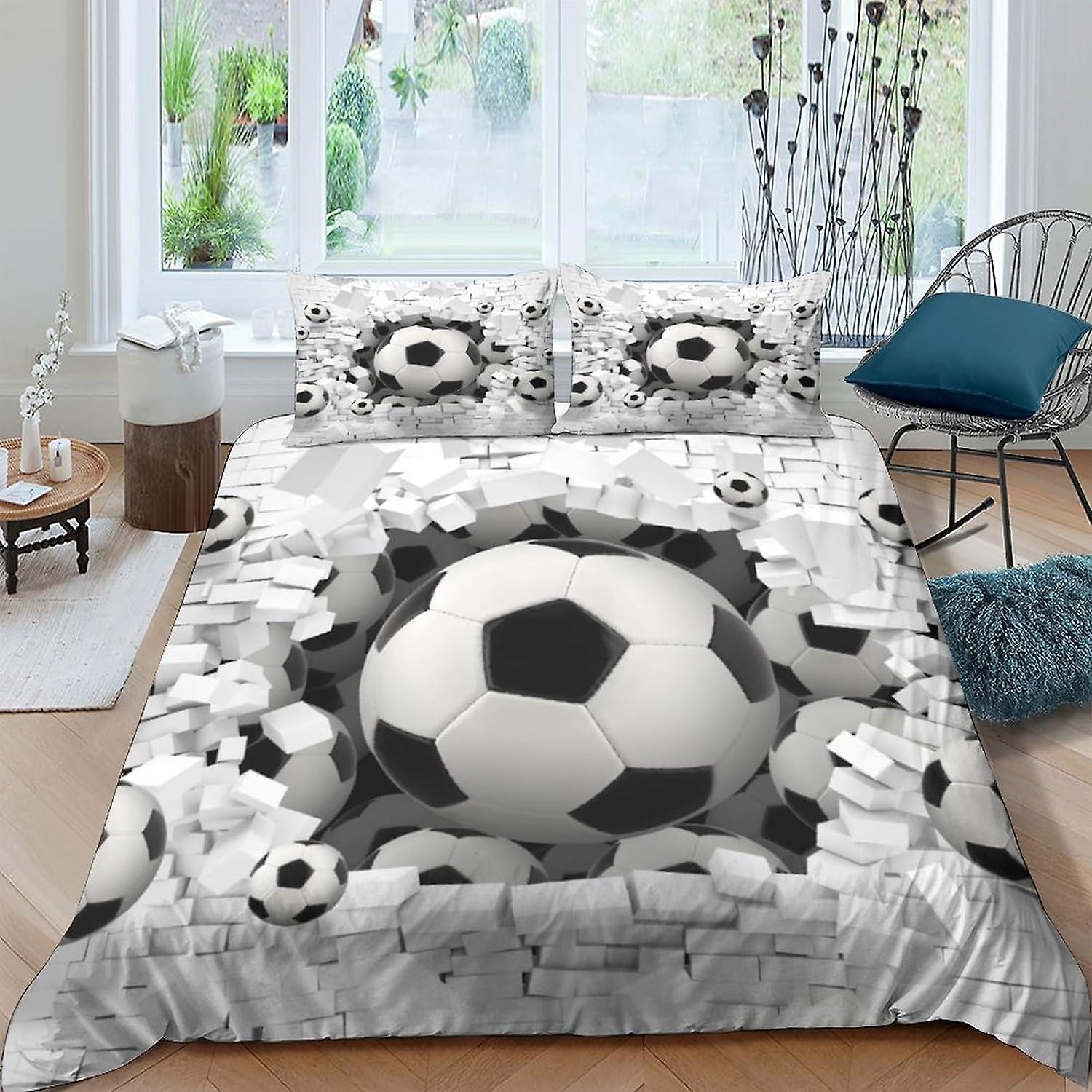 כיסוי שמיכת כדורגל ZELLART 3 חלקים כיסוי שמיכת מצעים מודפסת תלת מימד כיסוי שמיכת שמיכה עם סגירת רוכסן מיקרופייבר רך לבנות, אולטרה רך H