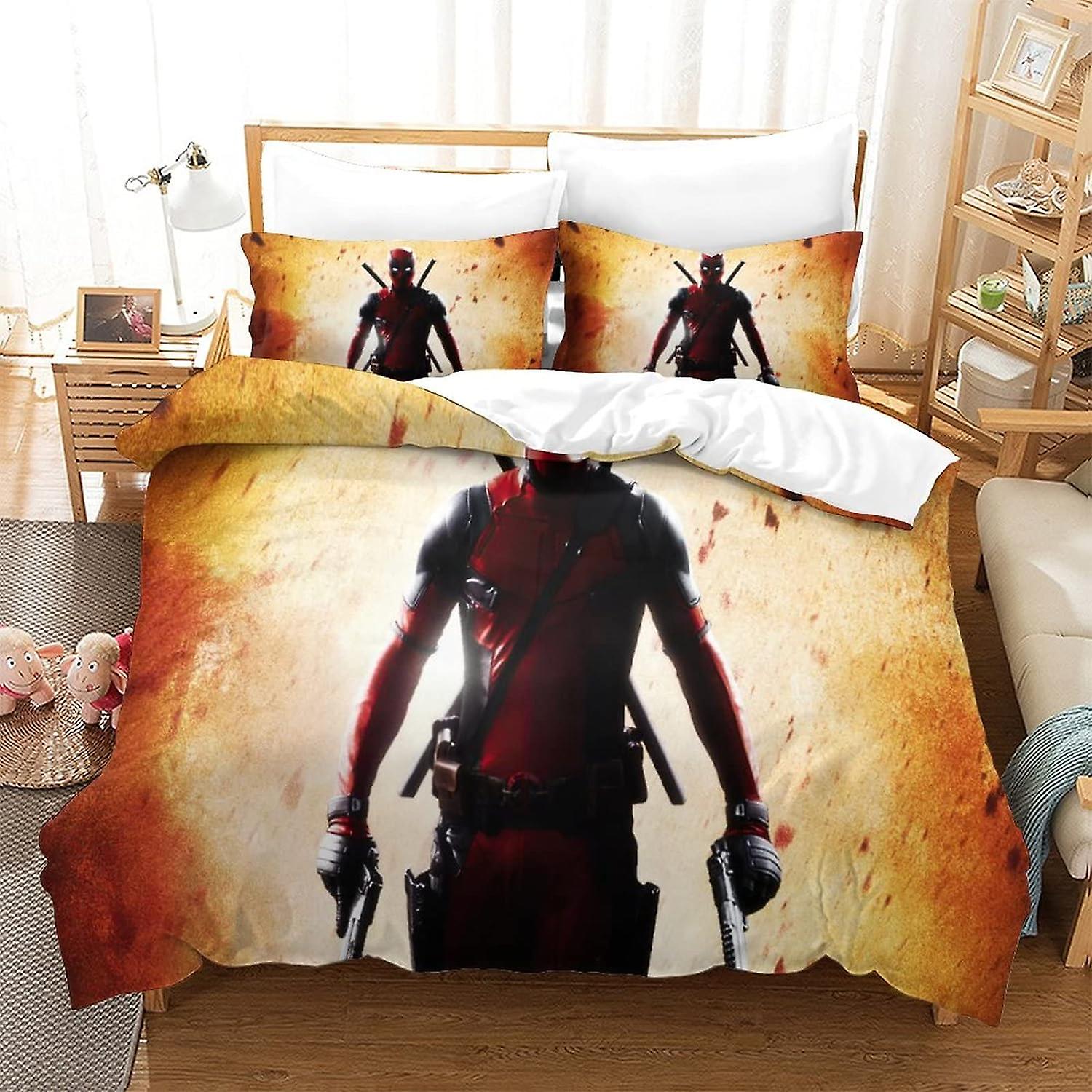 3D Printed Deadpool Bed Kit with Superheroes Design, Soft Microfibre, 3 Piece Duvet Cover Set, 2 Pillowcase, Hidden Zip, .
