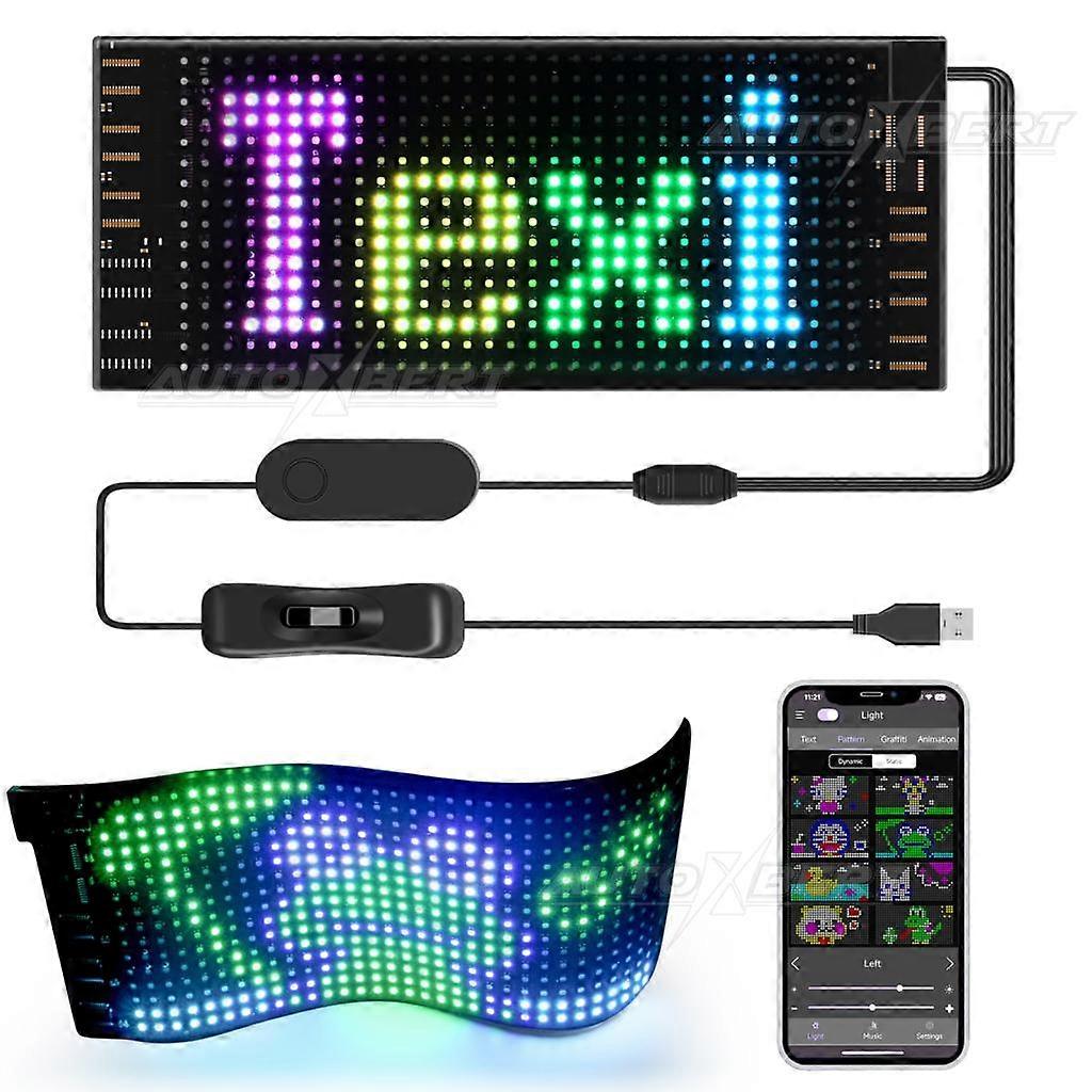 LED Car Sign Taxi Scrolling LED Sign Programmable Flexible LED Matrix Panel APP Control DIY Design Text Pattern Animation 7x17cm