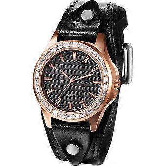 Relógio de couro vintage feminino: Analógico Redondo Quartzo Casual Cuff Band Relógio de pulso