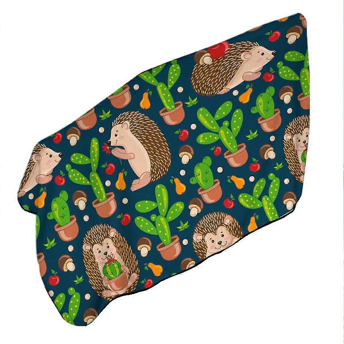 Cute Hedgehog and Cactus Microfiber Beach Towel
