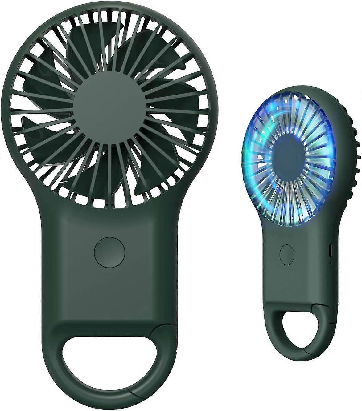 Super Mini Fan, Handheld & Portable Usb Rechargeable Fan With Hook, Small And Quiet, Beautiful Led Light, 3 Adjustable Speeds (Army Green)
