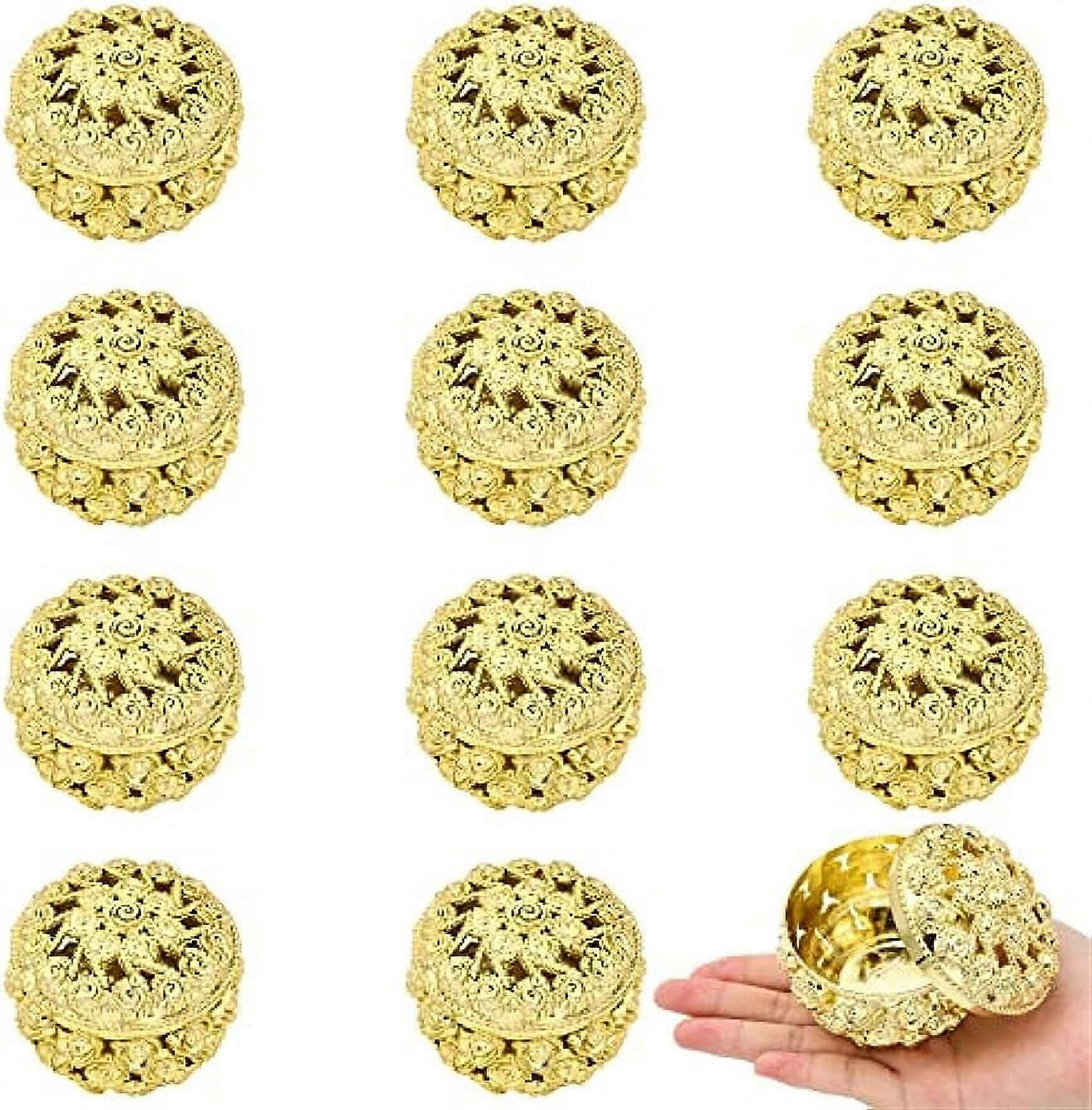 12Pcs Round Candy Boxes Plastic Wedding Favor Boxes Gold Hollow Pattern Storage Boxes Flower Gift Boxes for Wedding Shower Christmas Birthday Party De