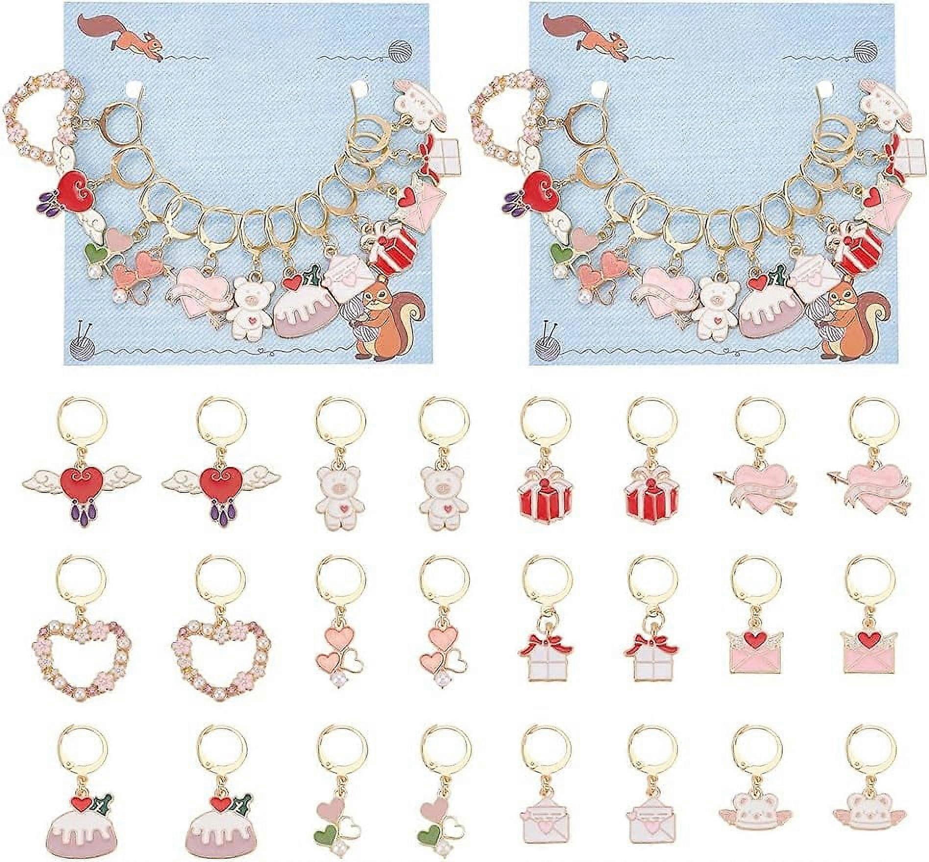 24Pcs Valentine's Day Stitch Markers Enamel Crochet Stitch Marker Charms Removable Leverback Hoop Locking Stitch Marker for Knitting Weaving Sewing Ne