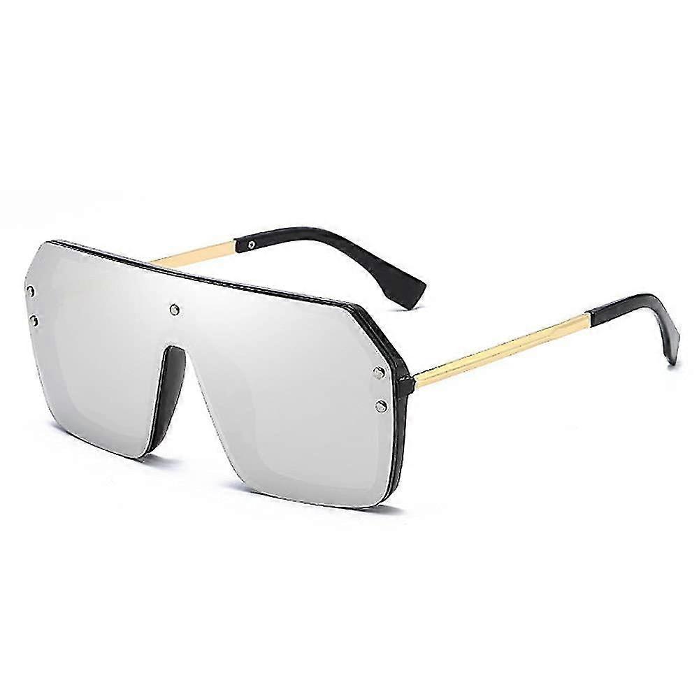 Oversized sluneční brýle pro ženy muži Classic Trendy Flat Top Sluneční brýle Ochrana, stříbrná
