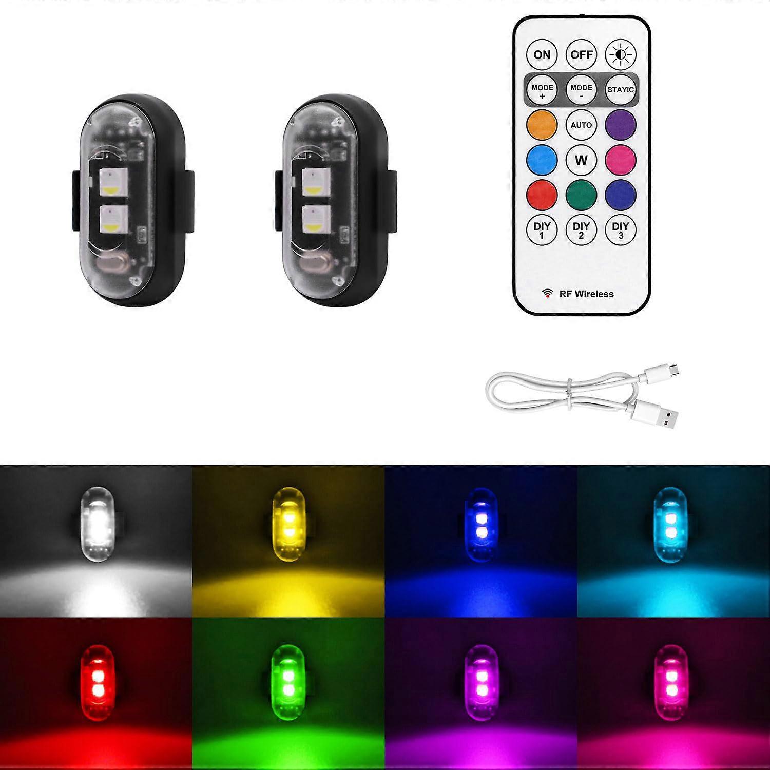 2/4PCS Wireless LED Strobe Lights for Car Motorcycle Drone Aircraft Bike , 8 Colors USB Charing Waterproof Anti-Collision Led Emergency Warning Lights