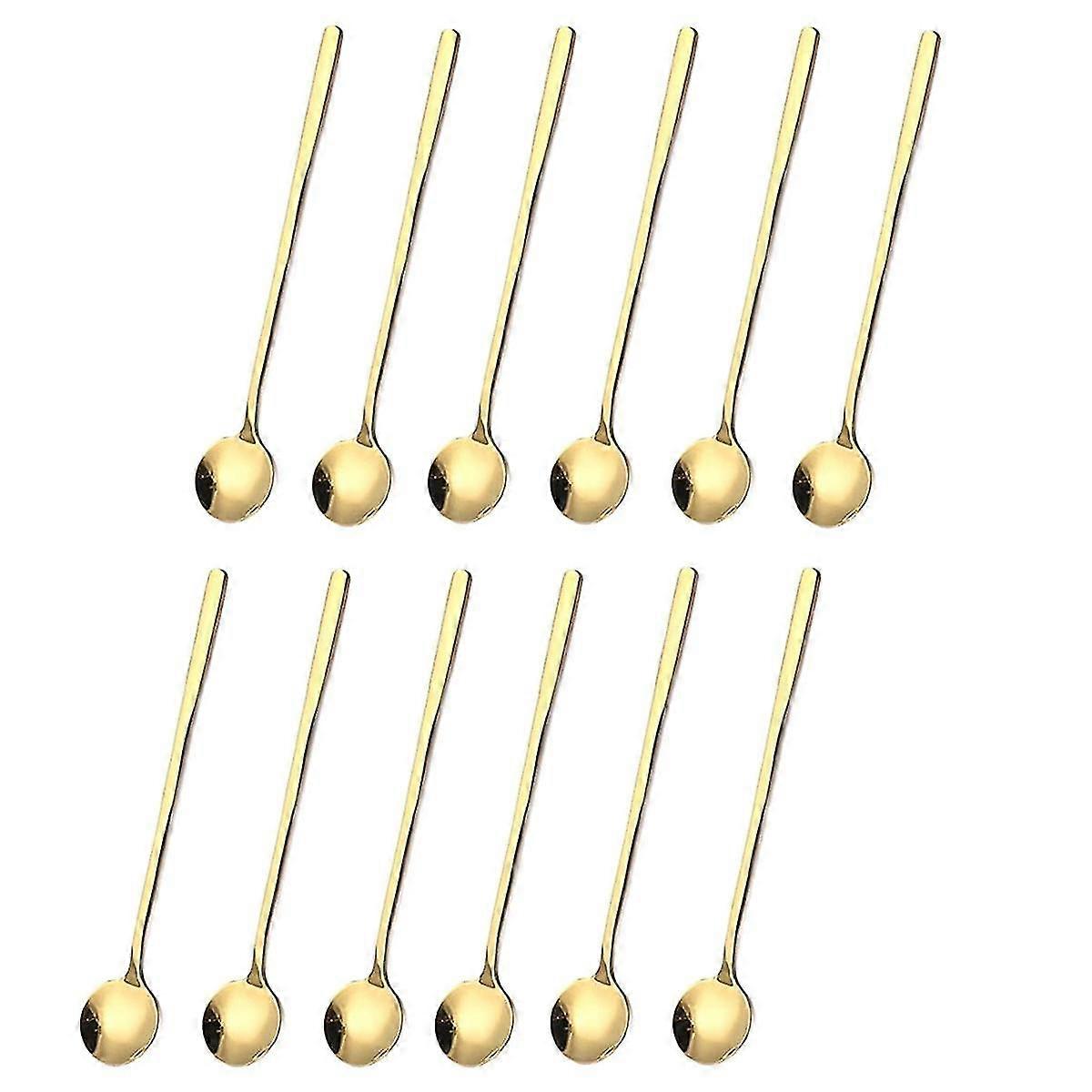 12 Pcs Coffee Spoons Set Gold Tea Spoons Long Handle Stirring Spoons Coffee Rounded Stirring Spoon
