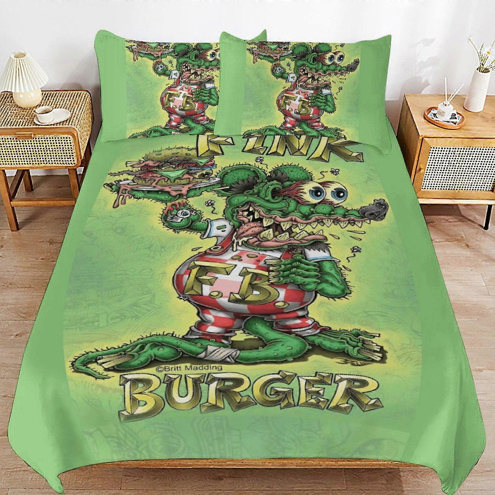 x326 Capa de Edredom de Cama Rat Fink Conjuntos de Cama de Microfibra Impressos em 3D Conjuntos de Conforto Leve de 3 Peças, 1 Capa de Edredom e 2 Fronhas para Crianças Meninos Gi