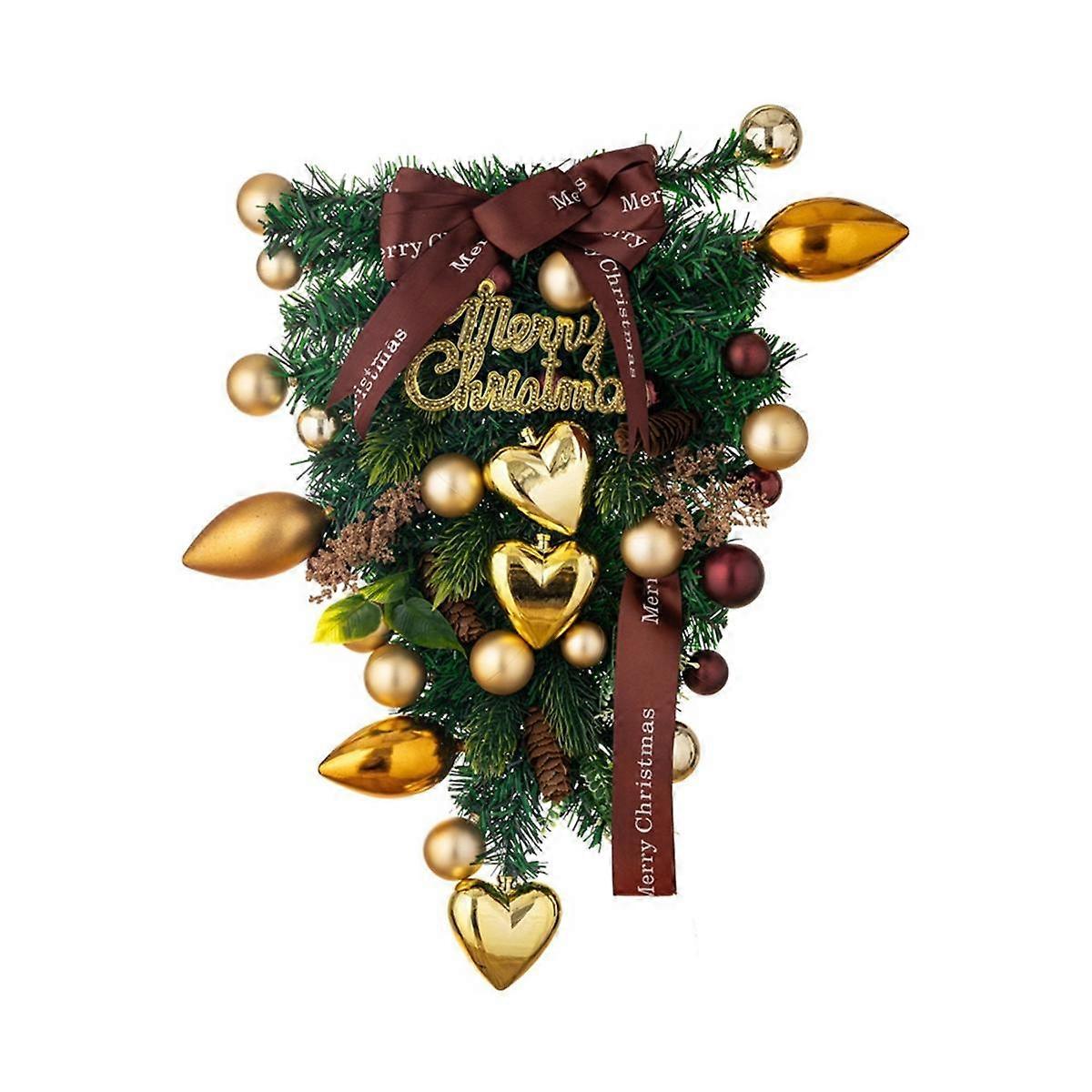 Inverted Tree Door Hanging Christmas Love Golden Balls Inverted Tree Wreath Patio Decoration