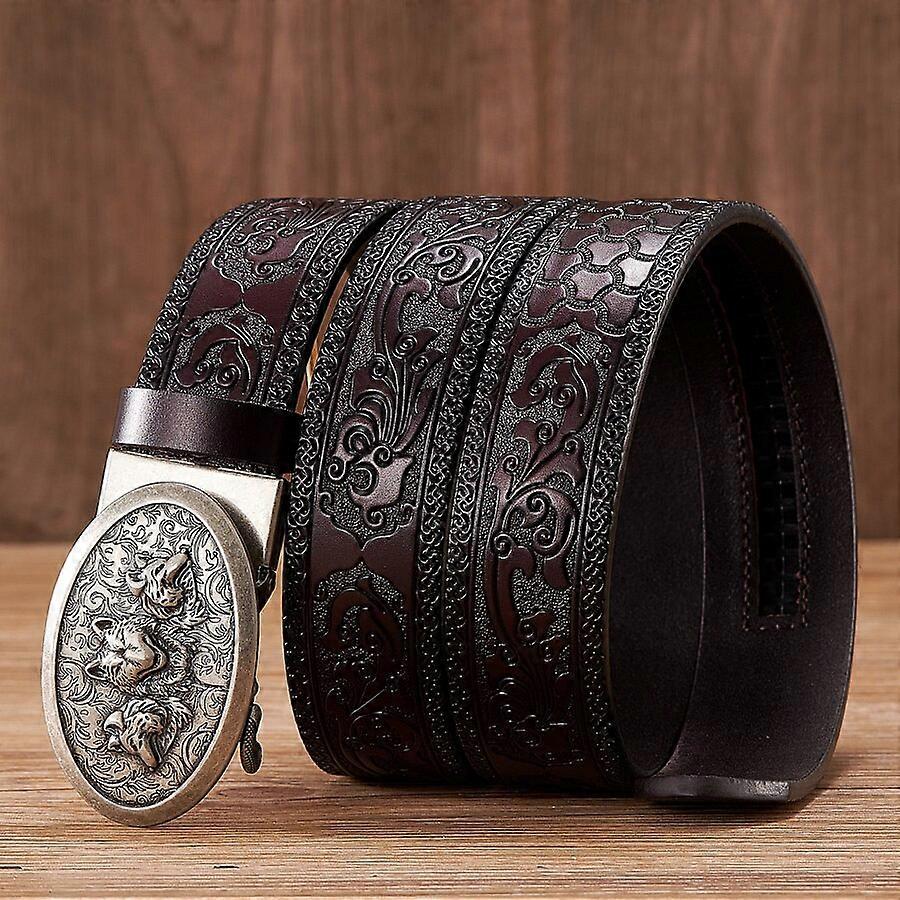 35cm Mode Prägling Retro Manliga Bälten För Män Företag Kohud Äkta Läder Bälte Drake Mönster Automatisk Spänne Rem