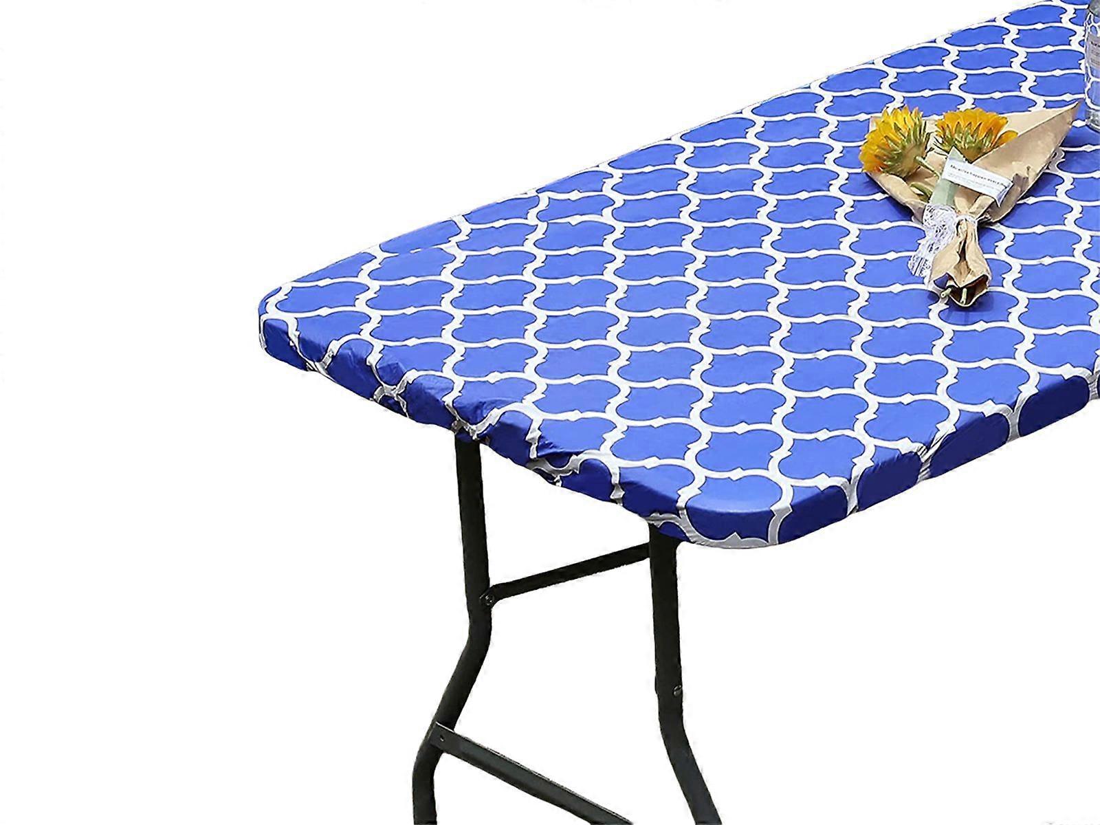 Water Resistant Moroccan Rectangular Fitted Table Cover 6FT Blue