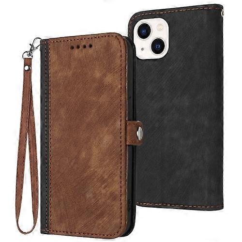 For iPhone 15 Side Buckle Double Fold Hand Strap Leather Phone Case