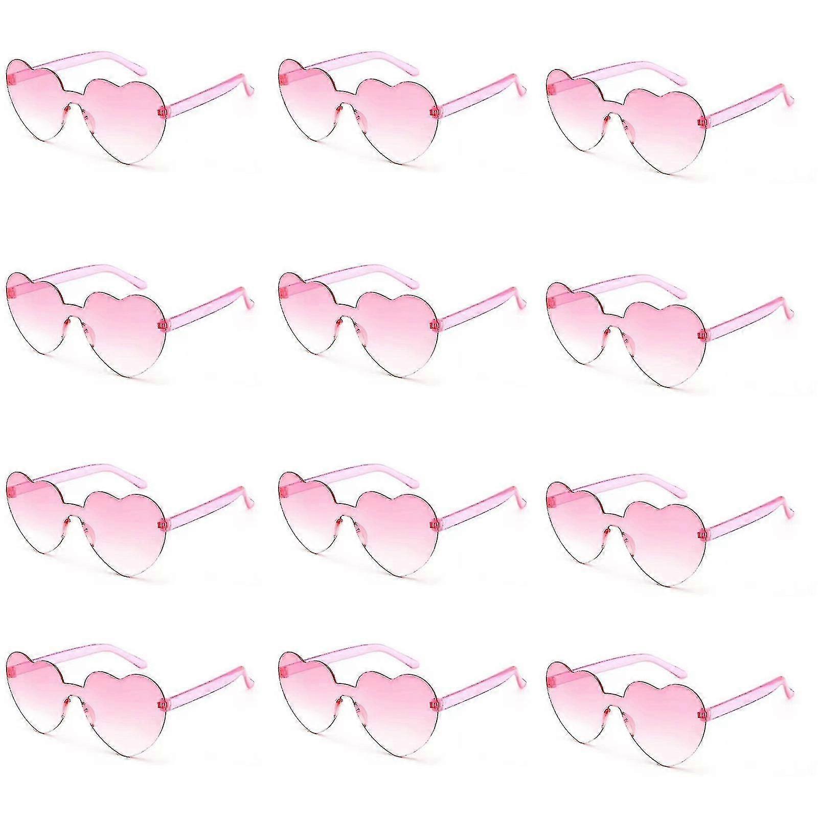 100% New 12pcs Heart Shaped Frameless Glasses Trendy Transparent Candy Color Eyewear For Party Favor