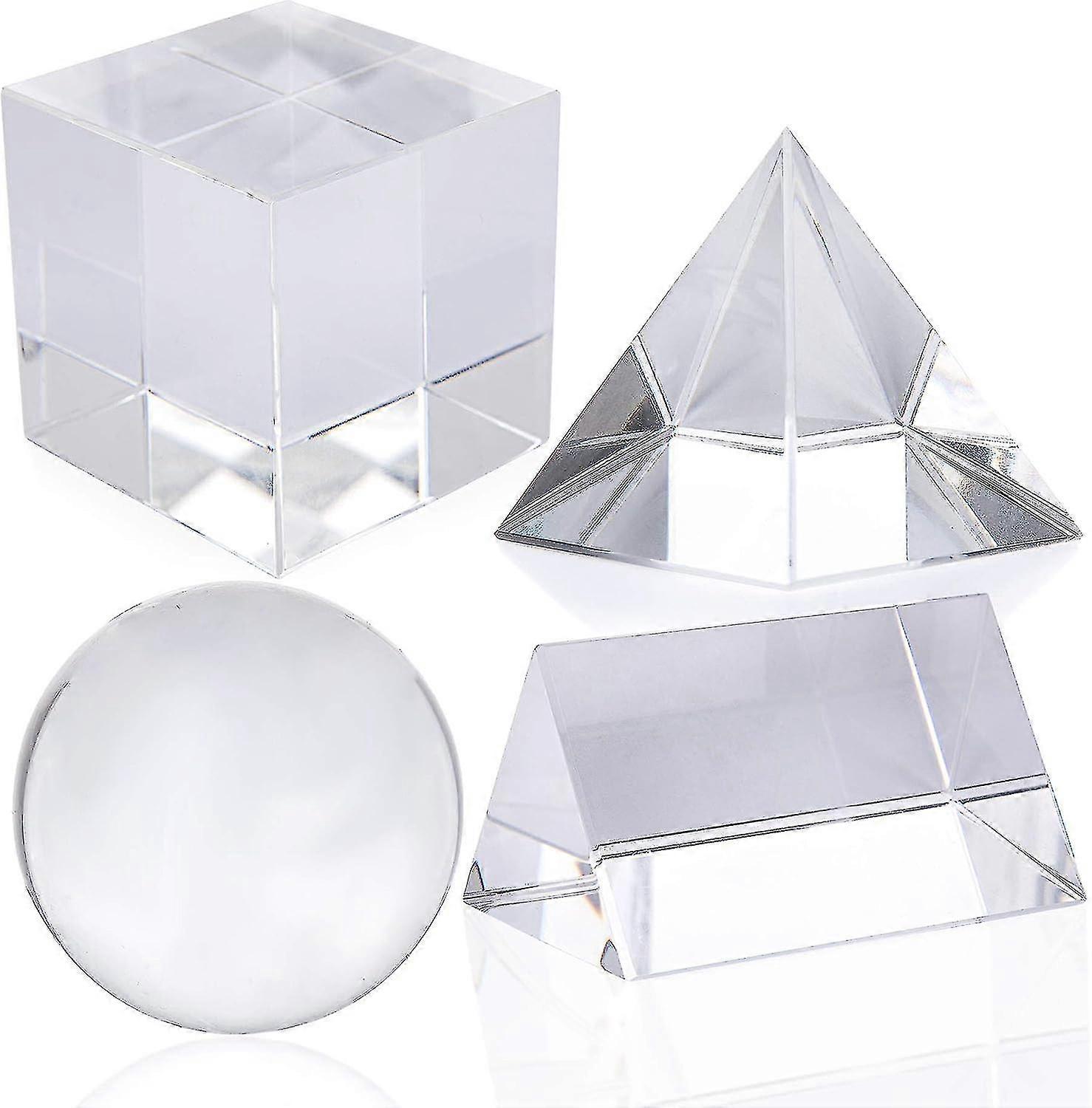 4pcs K9 Optical Crystal Photography Prism Set With Crystal Ball,crystal Cube,triangular Prism,optical Pyramid For Science