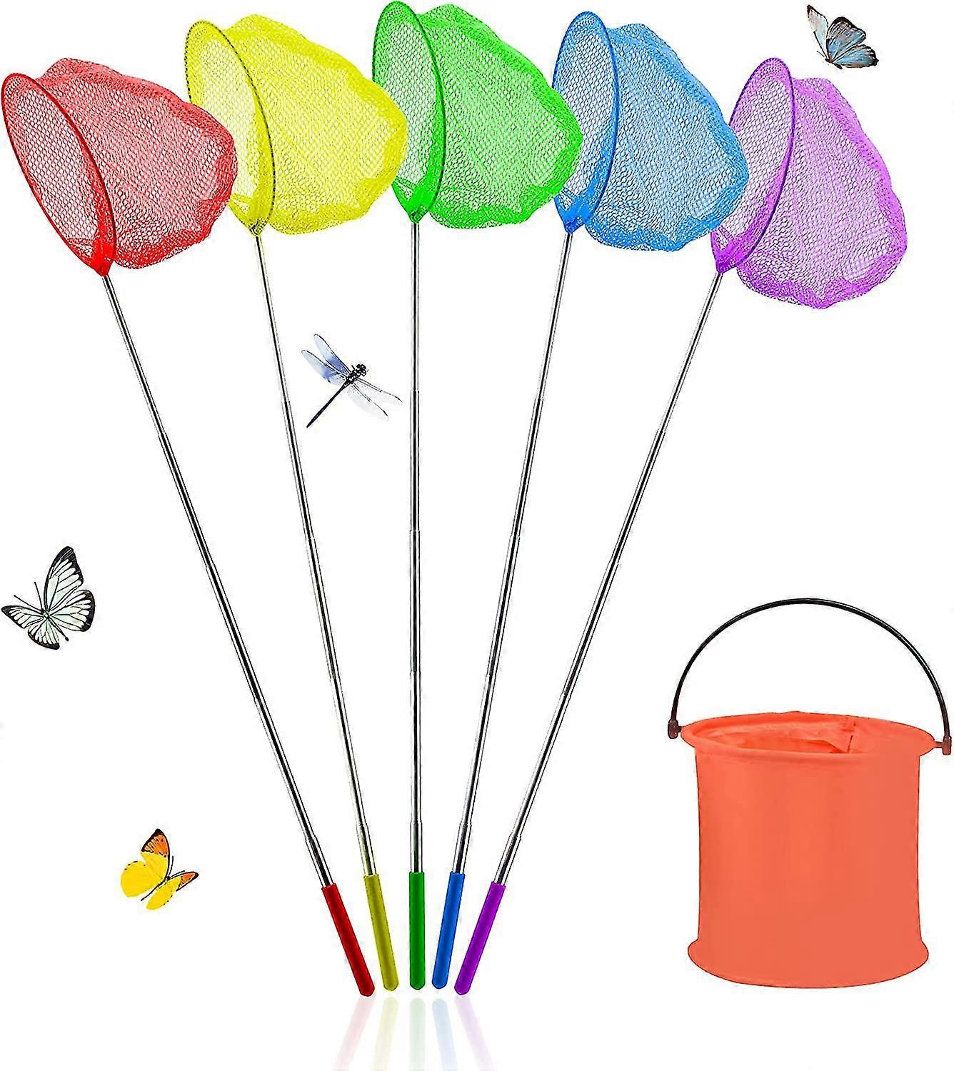 Fishing Nets For Kids And Foldable Bucket Set Colorful Telescopic Butterfly Net Extendable Fishing Nets For Beach (form 37 To 85cm) Catching Insects C
