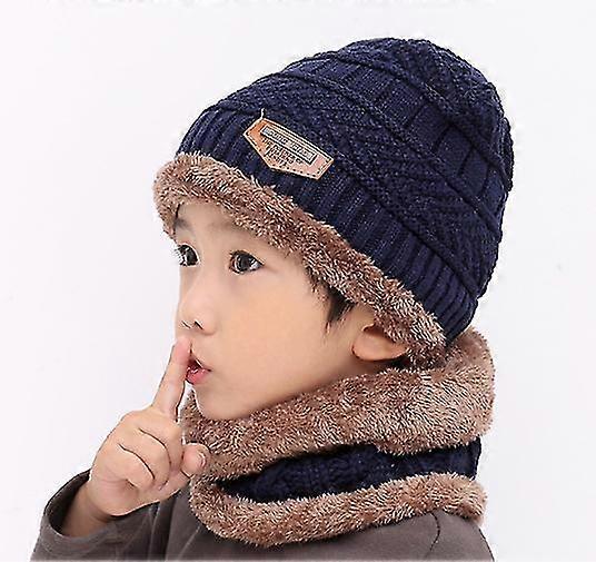 Children's Autumn And Winter Hat Scarf Glove Set (three-piece Set) Warm Snow Plus Velvet Ear Protection (navy)
