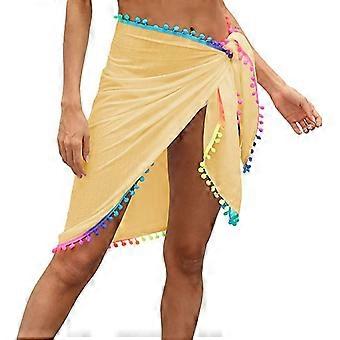Women Beach Sarong Cover Up Beachwear Skirts Summer Holidays Wrap Dress Swimsuit Cover Ups with Tassel, yellow