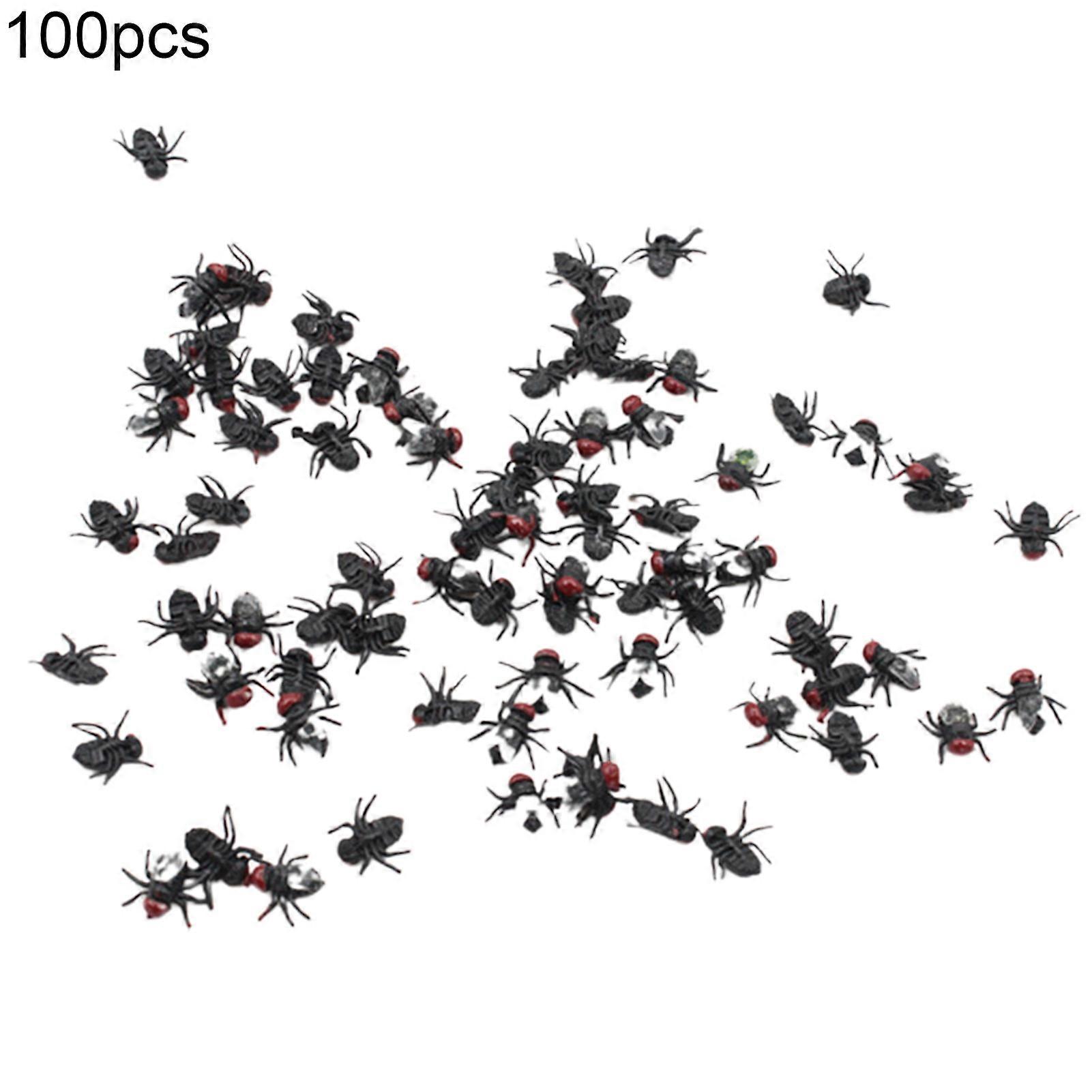 100Pcs Fake Flies Realistic Tricky Props Plastic Halloween Party Simulated Insect Fly Prank Toys KAESI