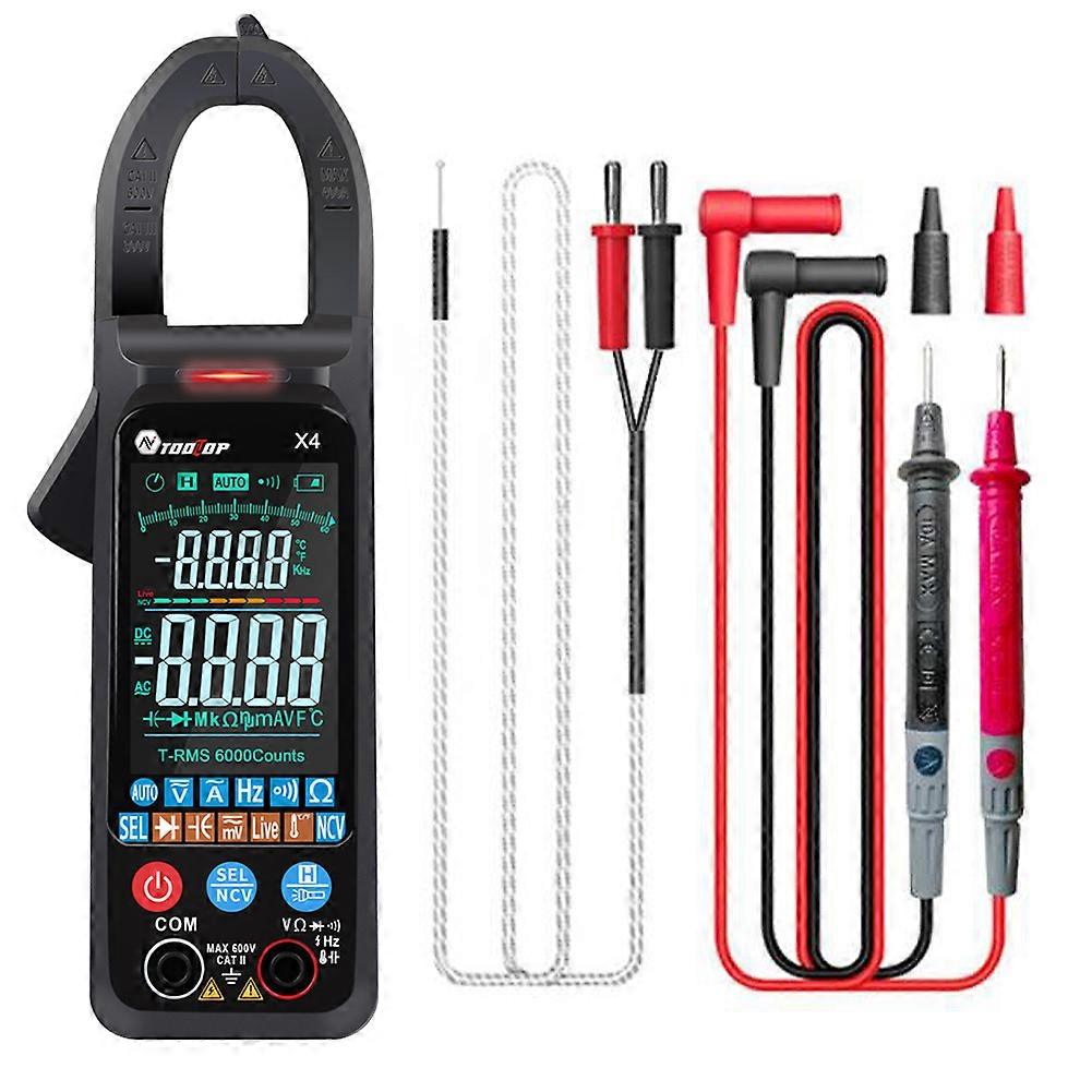 LCD Clamp Meter 6000 Counts NCV AC Voltage Current Continuity Resistance Diode Frequency Capacitance Temperature Live Detection