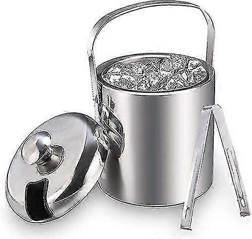 Ice Bucket Ice Bucket Champagne Cooler Ice Cube Container With Tongs And Lid Stainless Steel Wine Cooler Ice Bucket Ice Bucket 1.3 L,silver