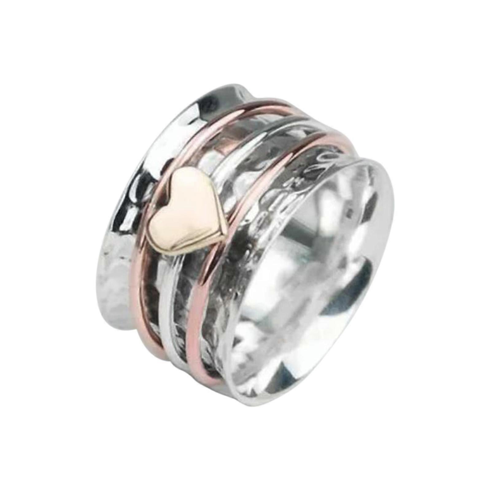 Fashion Rotating Decompression Retro Two Color Rotating Heart Women's Ring