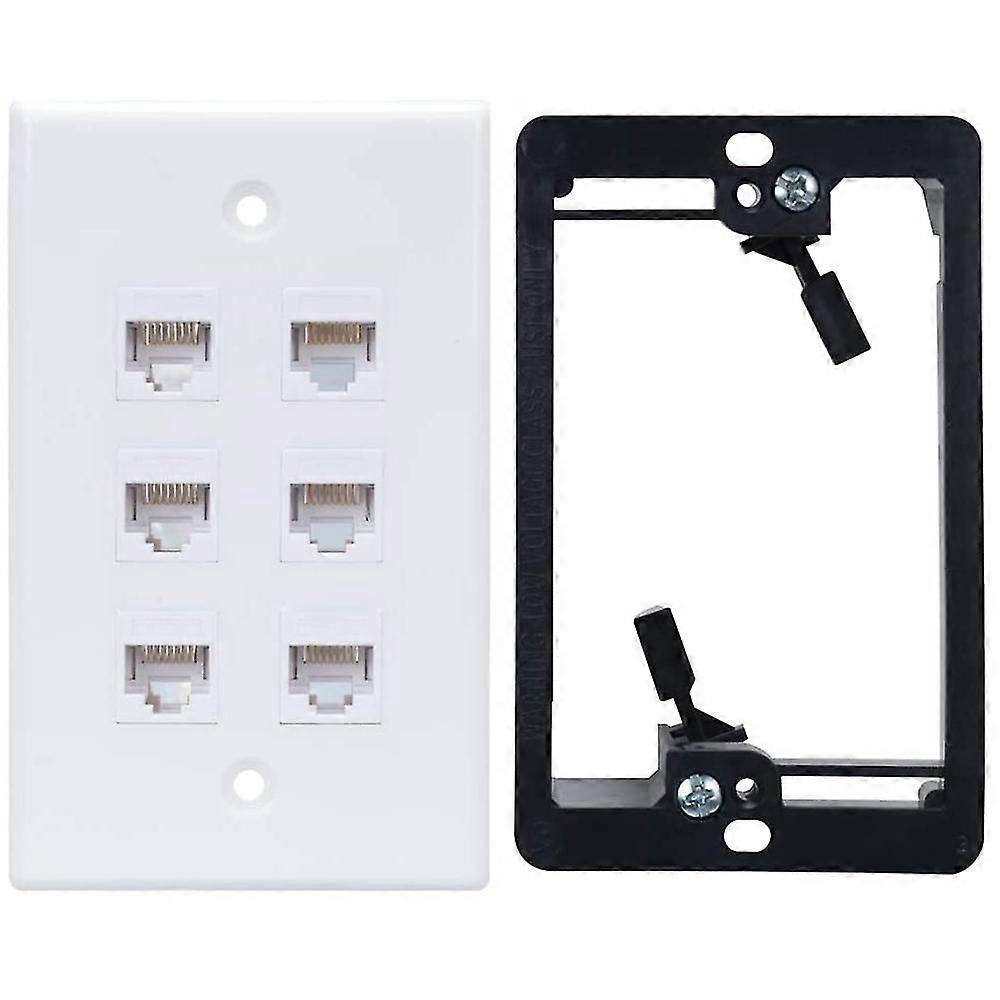 Cat6 Wall Plate 6 Port with 1 Gang Low Voltage Mounting Bracket for Cat5E, Cat6, Cat6A, Cat7 Networ