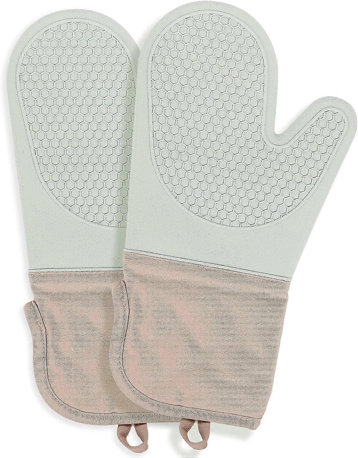 Mint Green Oven Mitts with Honeycomb Pattern, 1 Pair (Short, Side Open)