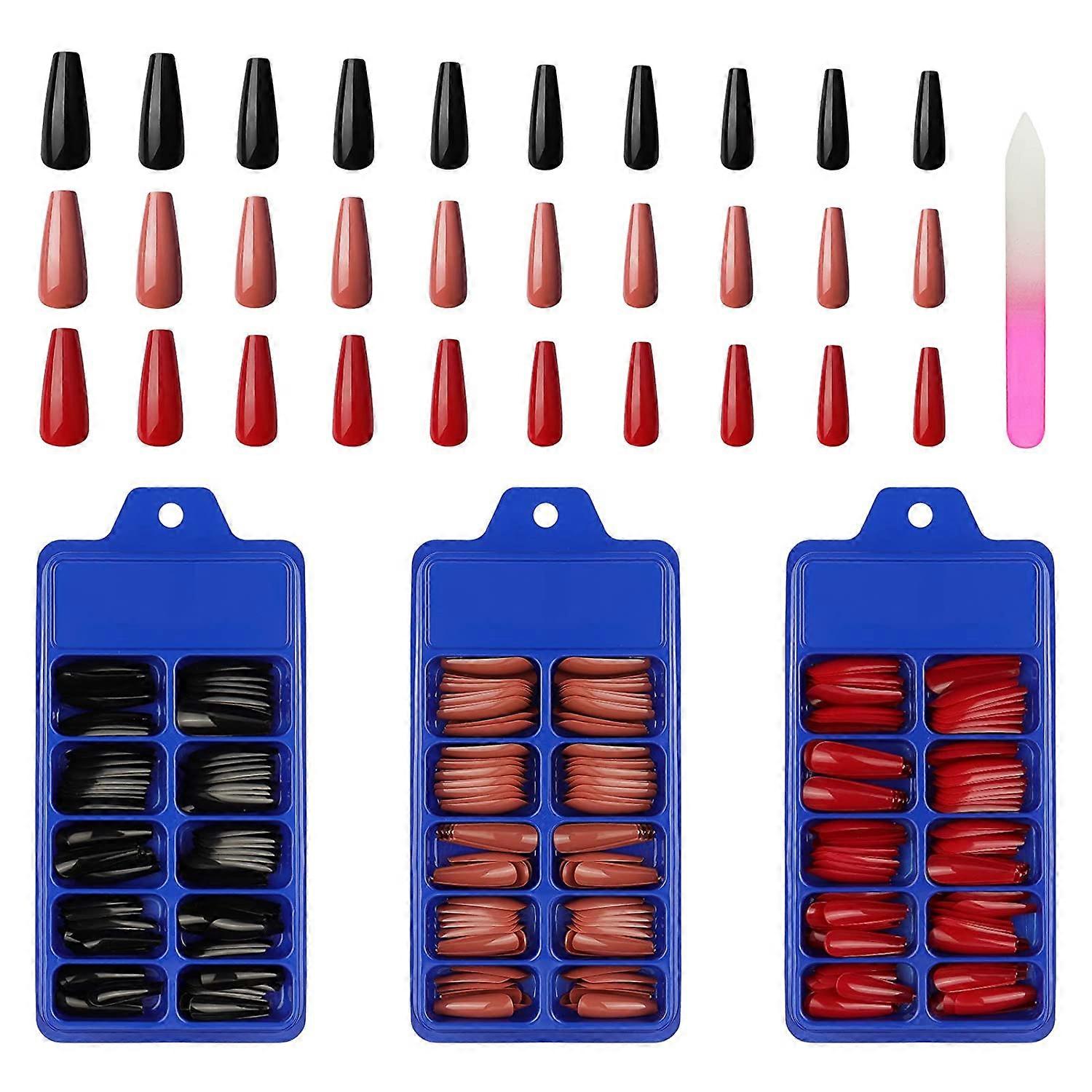 爪の棺桶の偽の釘セットバレリーナ人工爪アートのヒント女性の女の子のためのアクリル偽の爪1ネイルヤスリ(モランディBのマルチカラー長押し