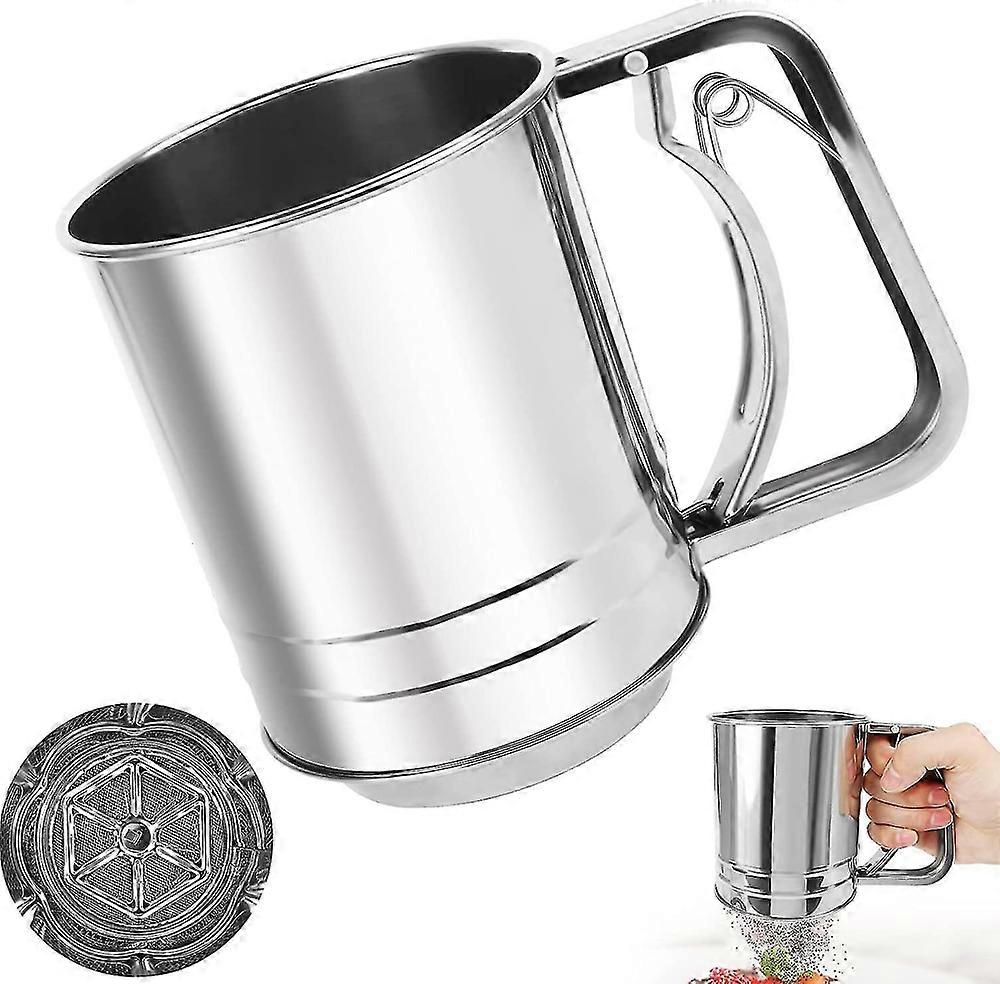 Stainless Steel Handheld Semi-automatic Double Flour Sieve Baking Tools