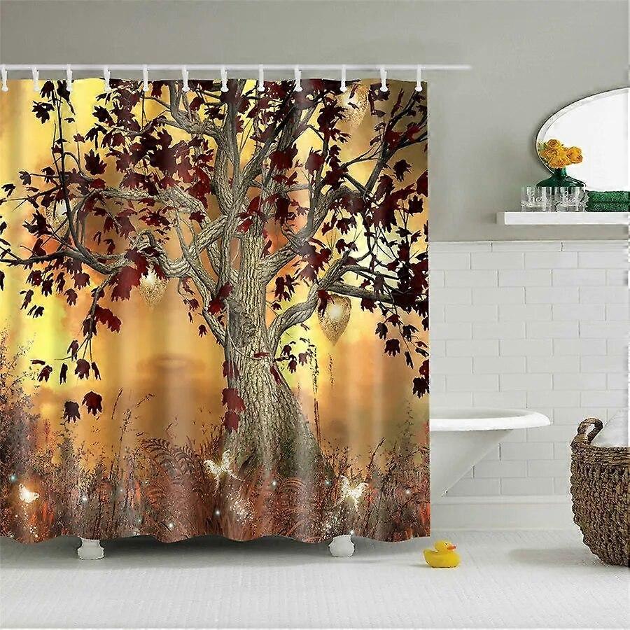 カラフルな植物の木風光明媚な森のシャワーカーテンバスルームカーテンフック付きフラビック防水ポリエステルバスカーテン-1468 / 2025新しい