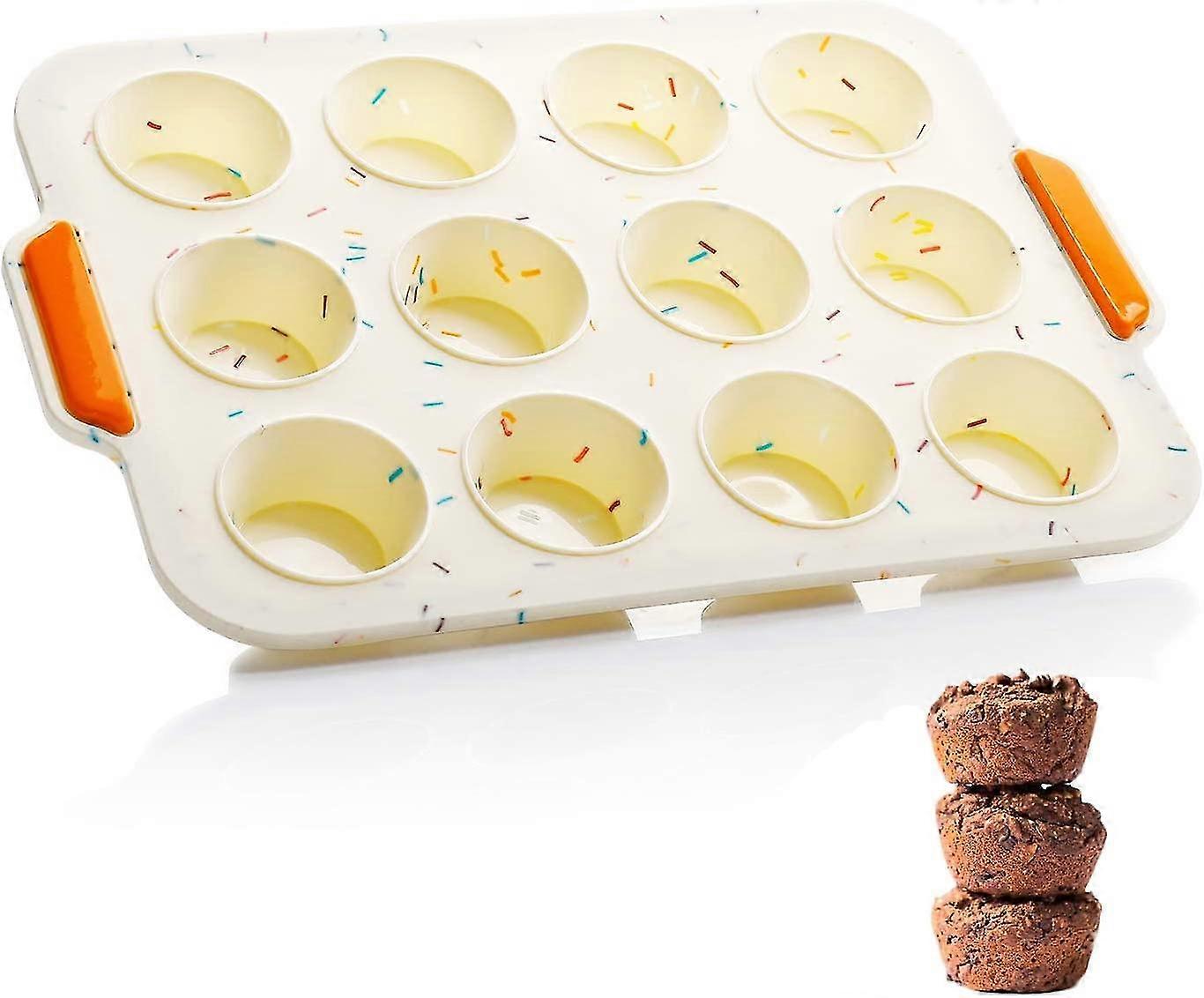 طقم من 12 قالب مافن سيليكون غير لاصق 29 × 21 × 2.5 سم بيج