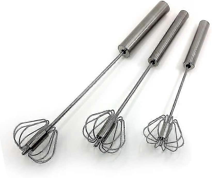 Stainless Steel Semi-automatic Egg Whisk - 3pcs Hand Push Rotary Whisk Blender