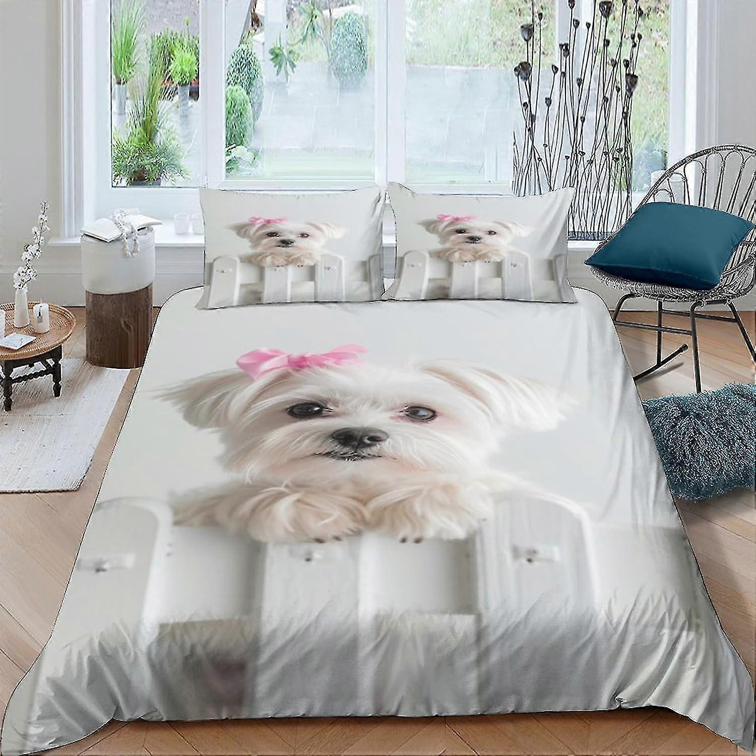 o2892 Lençóis Maltês Cão Colcha Capa Capa de Edredão 3D Impresso Norte da Europa Capas de Conforto para Meninos Meninas Conjunto de Cama com Fronhas com Zi