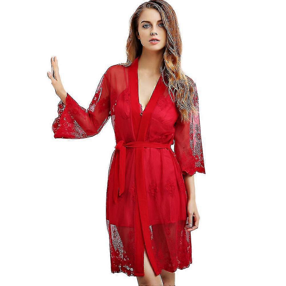 Sexy Lingerie Nightdress Lace Sling Pajamas Setsrobe Sleepwear P8990