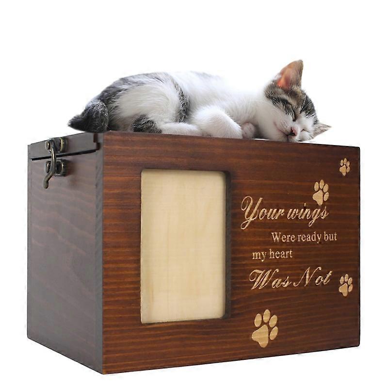 Pet Urns Cremation Wooden Storage Box U-lock Hand-Carved Personalized Pet Urn Memory Box With Photo Frame For Cat Dogs 16 x 11 x 11 cm