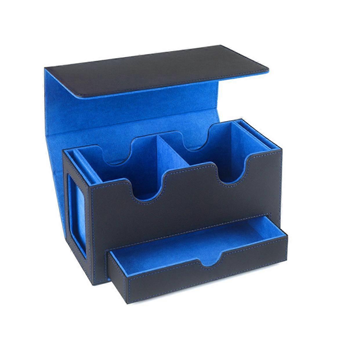 Portable Game Magnetic Card Storage Box, Drawer Storage Box with Viewing Window,Card Holder for Magic Game Cards Blue