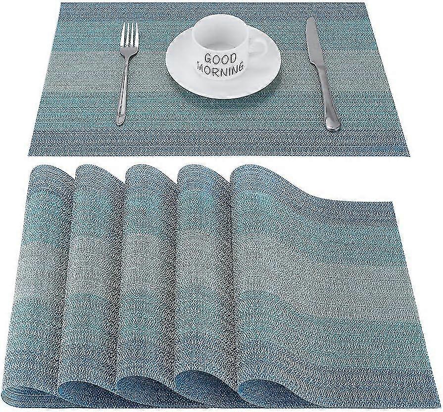 KINZON Lot de 6 (Bleu) Set de Table PVC Antidrapant Lavable Rsiste, 45 x 30 CM  la Chaleur Rectangulaire Vinyle Sets de Table pour Restaurant, Table