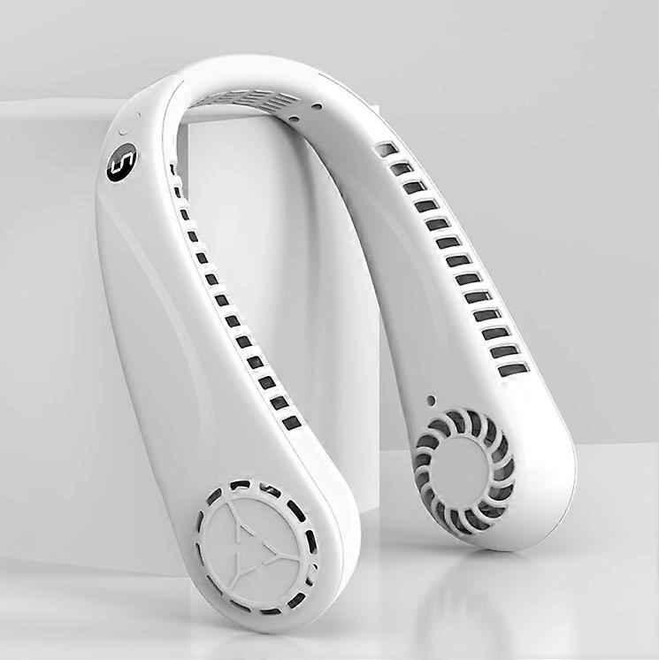 Five-speed hanging neck fan, digital display version - adjustable hose [1800mAh]white