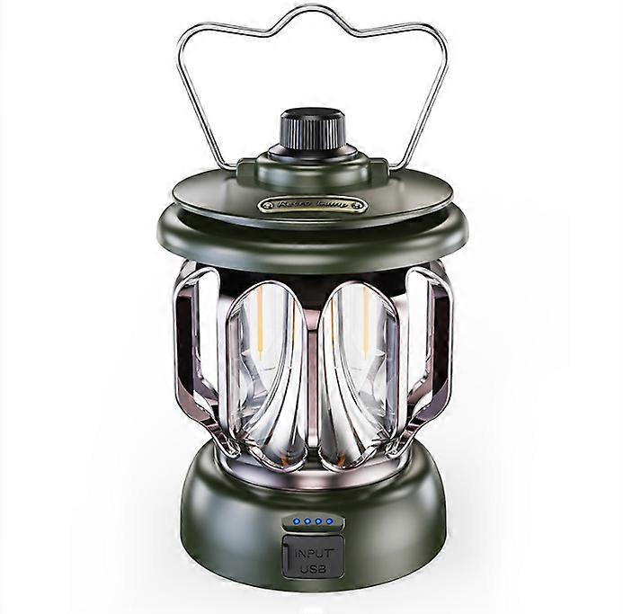Lampada da campeggio ricaricabile USB a LED verde Vintage Dimmerabile Luce bianca calda 5200mAh Power Bank per campeggio pesca escursionismo grotta ecc